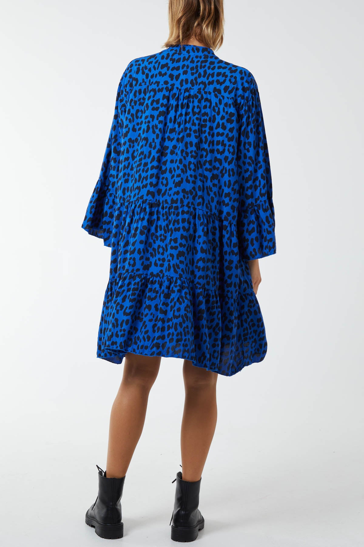 Long Sleeve Tiered Leopard Print Dress
