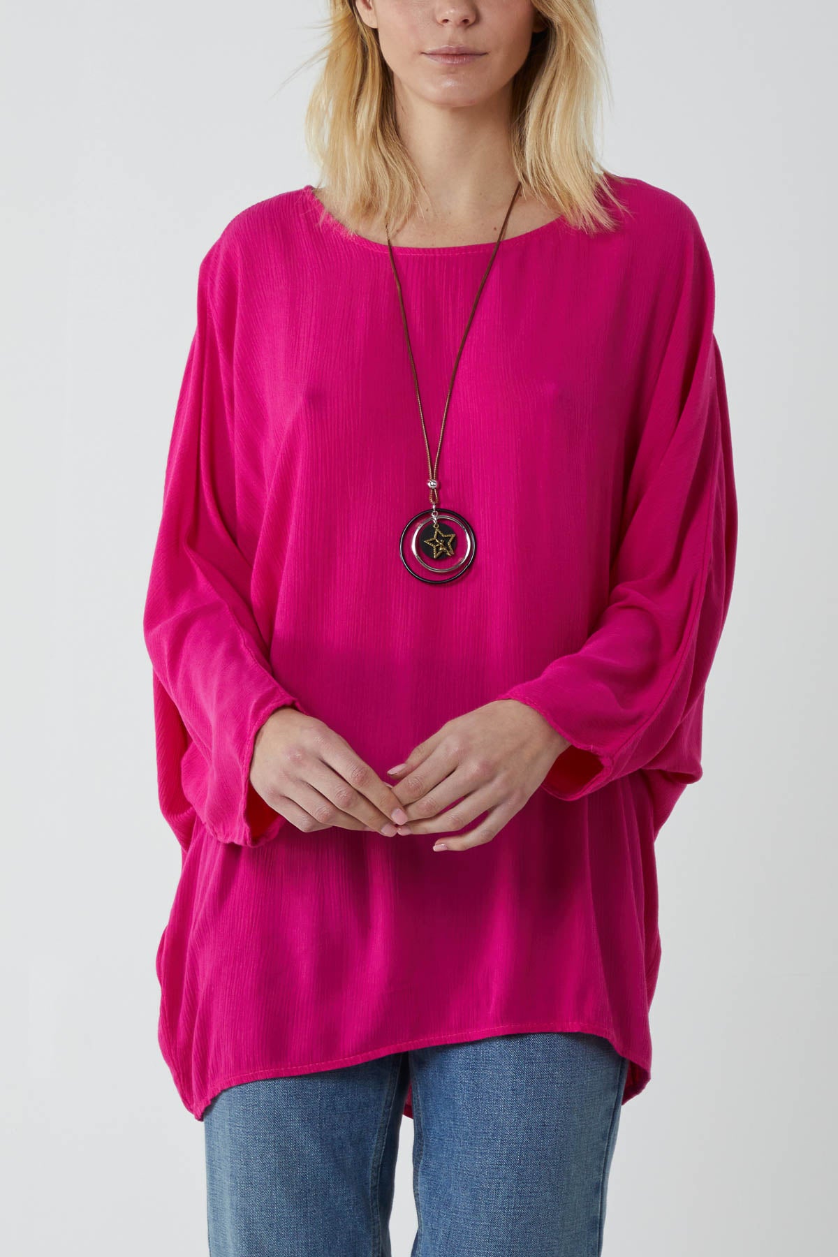 Round Neck Necklace Oversized Blouse