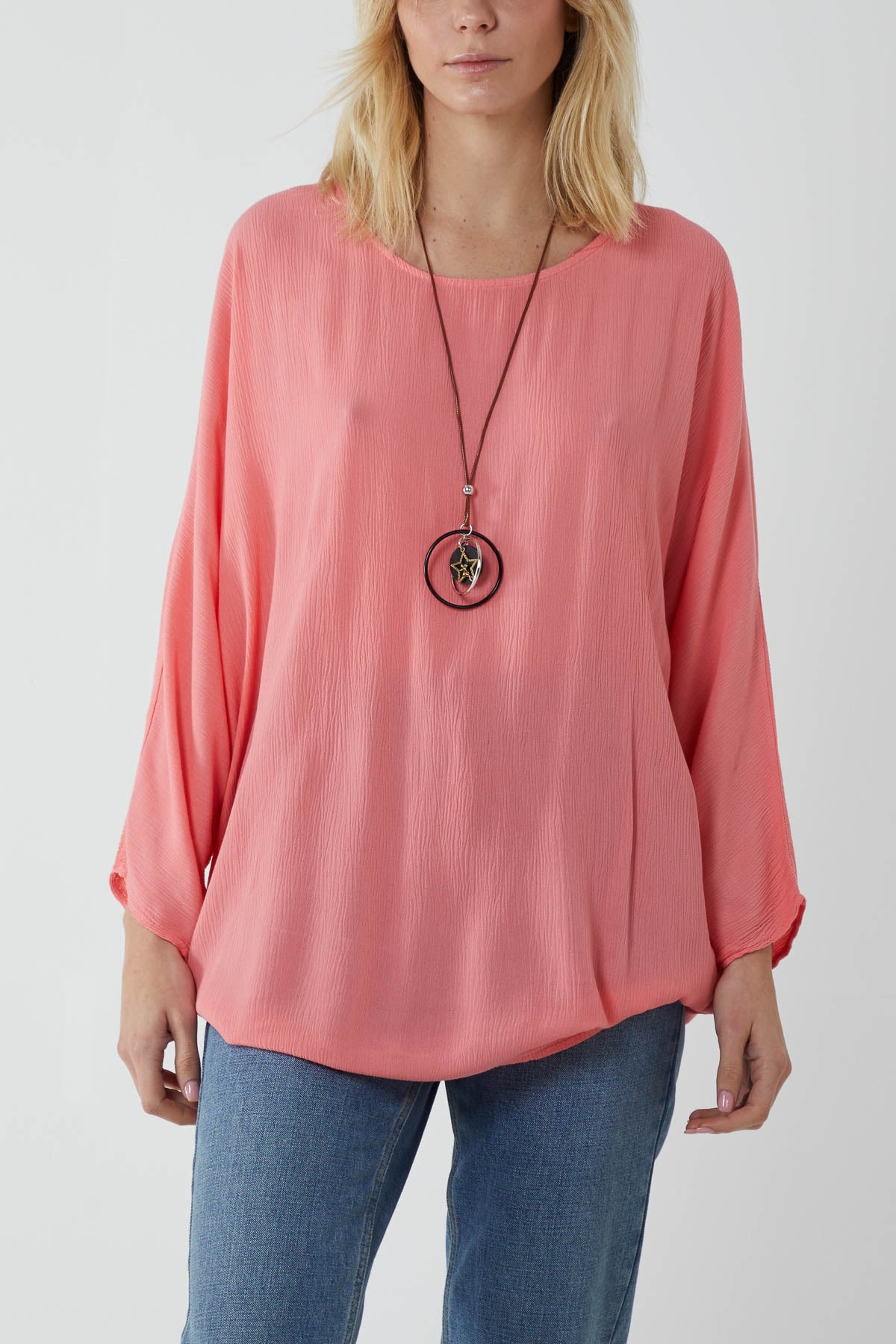 Round Neck Necklace Oversized Blouse