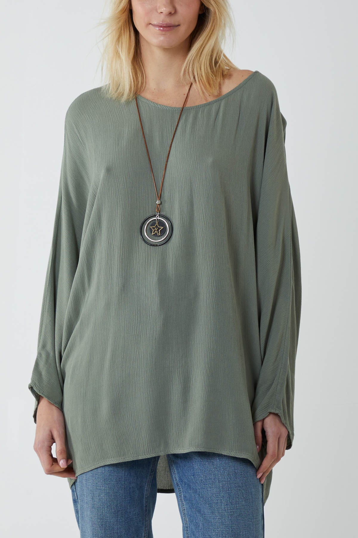 Round Neck Necklace Oversized Blouse