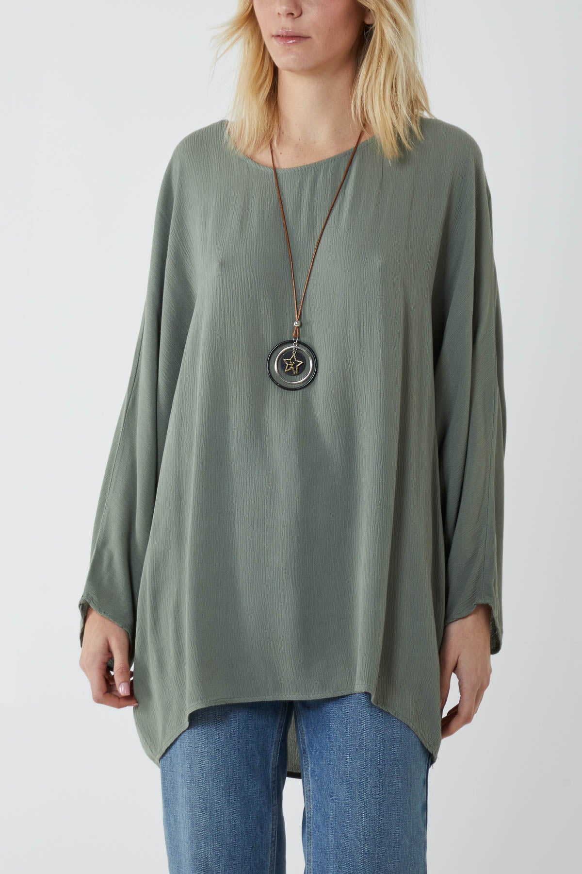 Round Neck Necklace Oversized Blouse