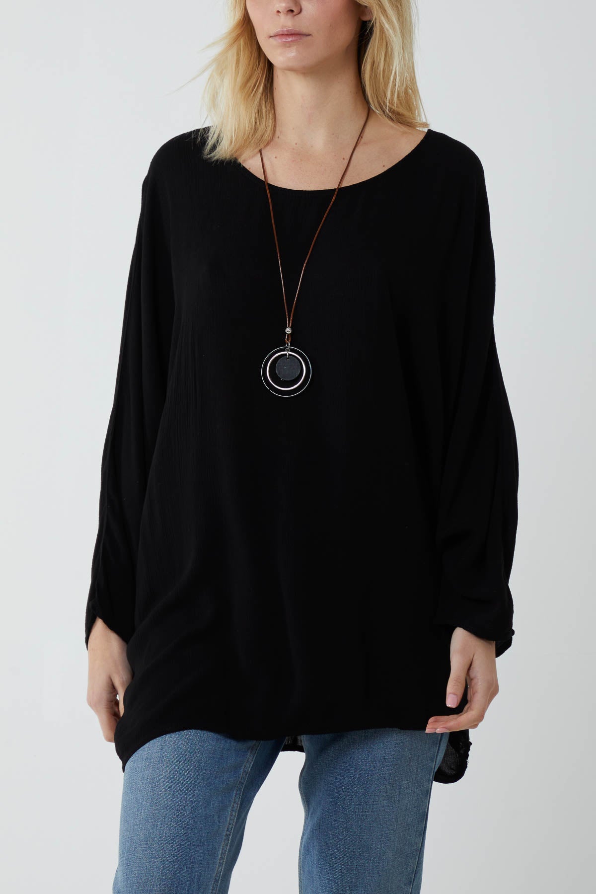 Round Neck Necklace Oversized Blouse