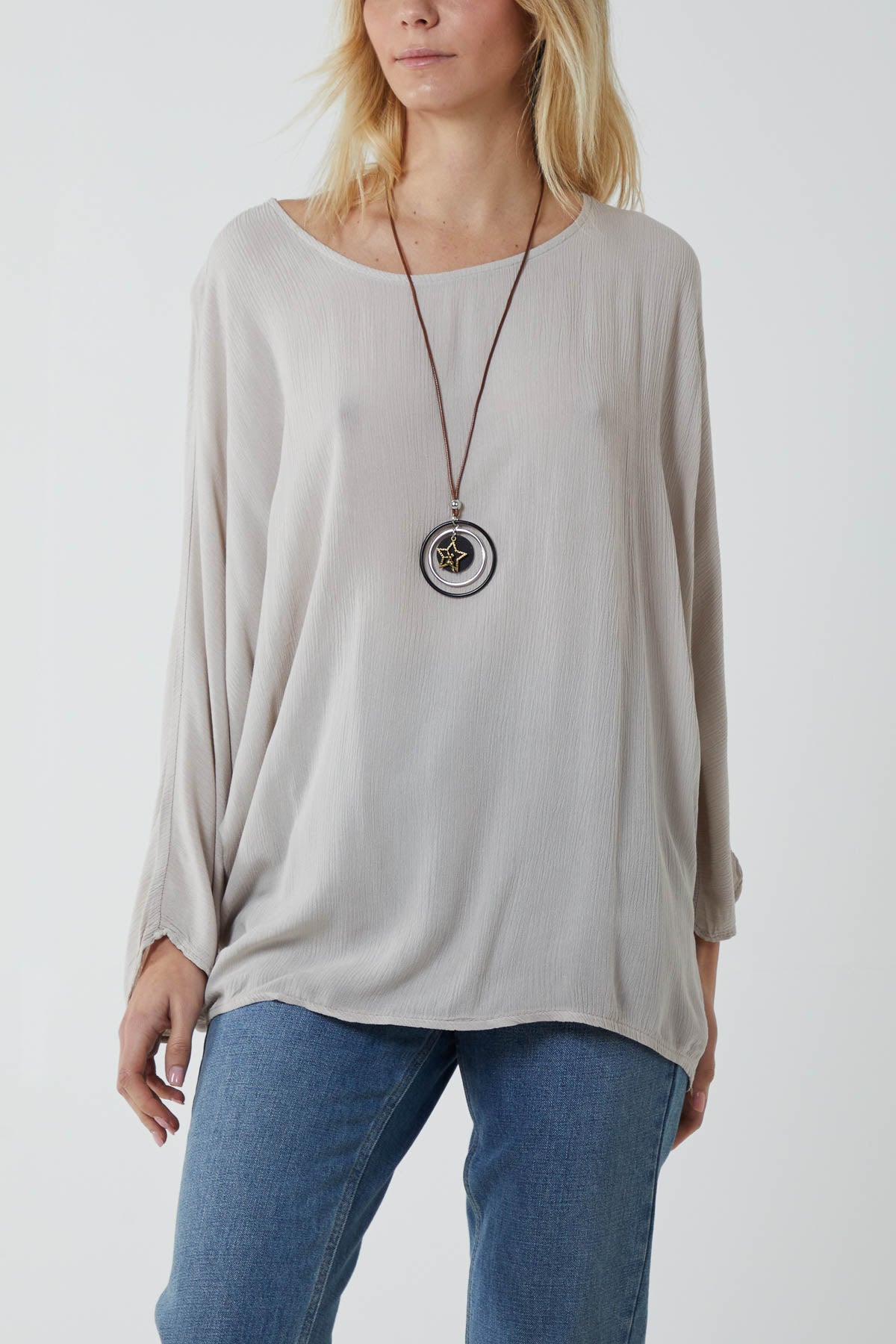 Round Neck Necklace Oversized Blouse