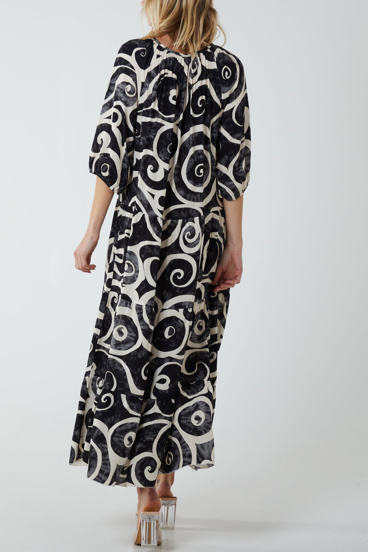 Swirl Tie Dye Tiered Maxi Dress
