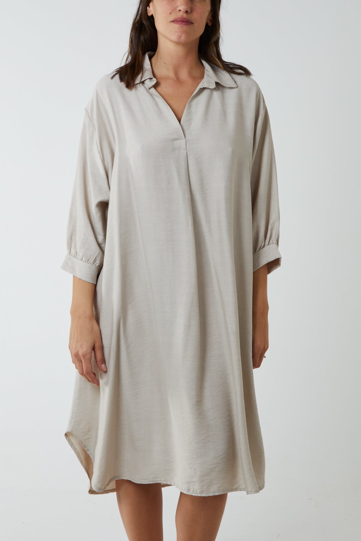V-Neck Collared Midi Dress