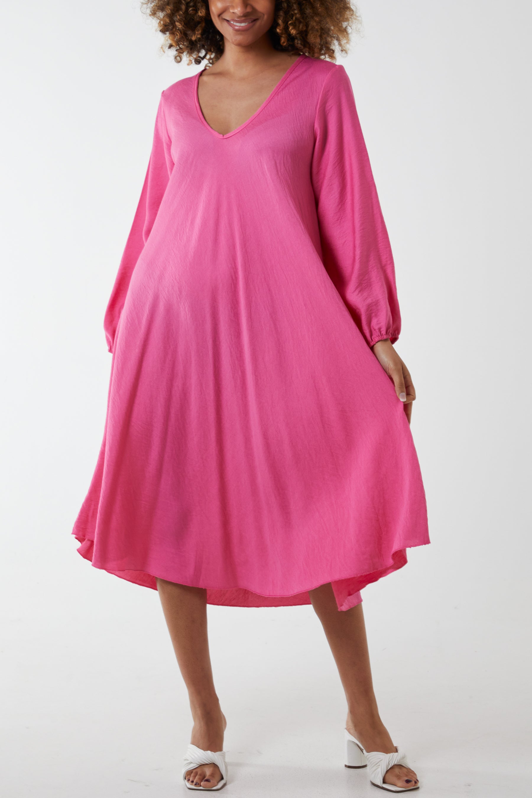 V-Neck A-Line Midi Dress