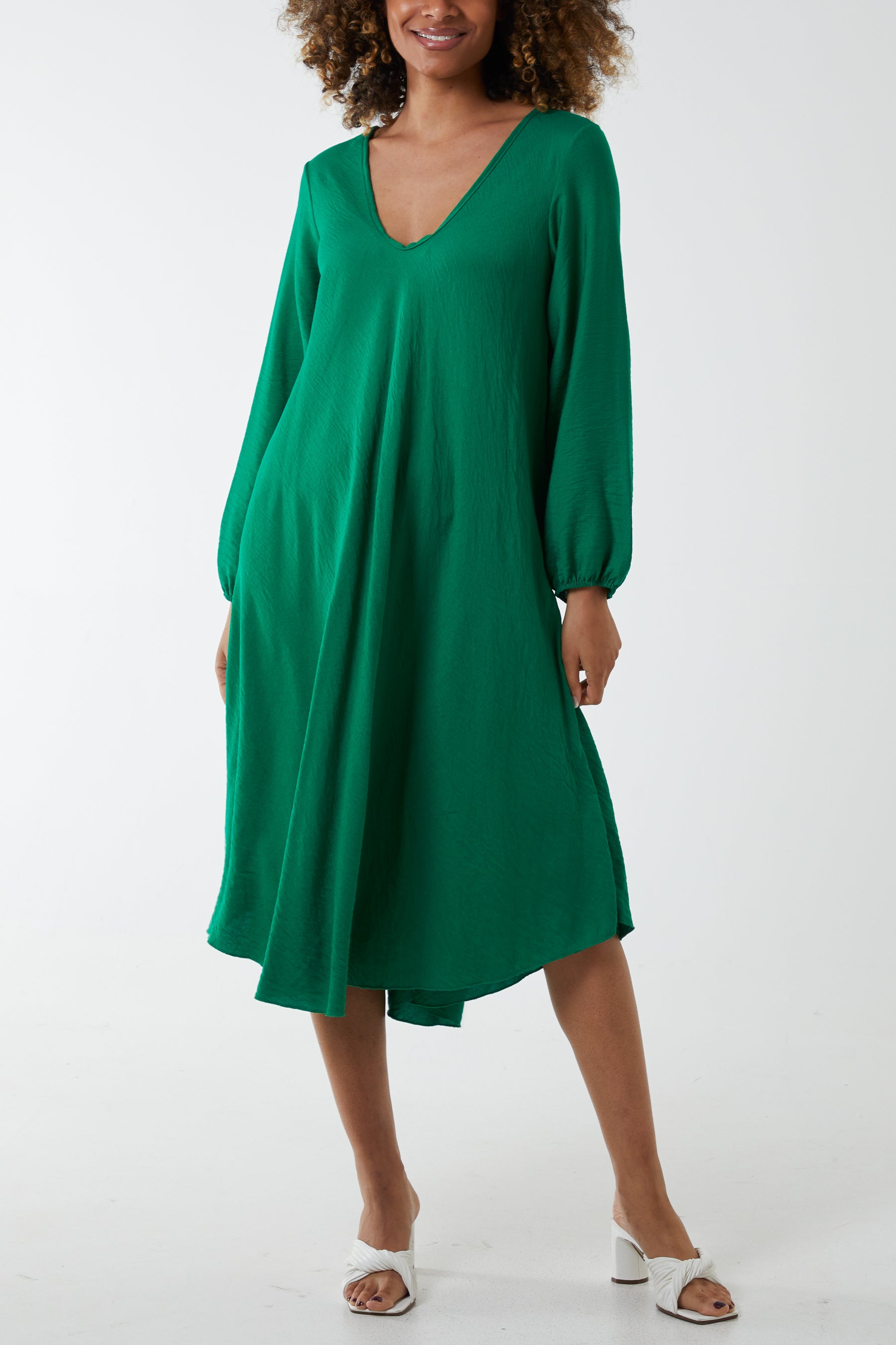 V-Neck A-Line Midi Dress