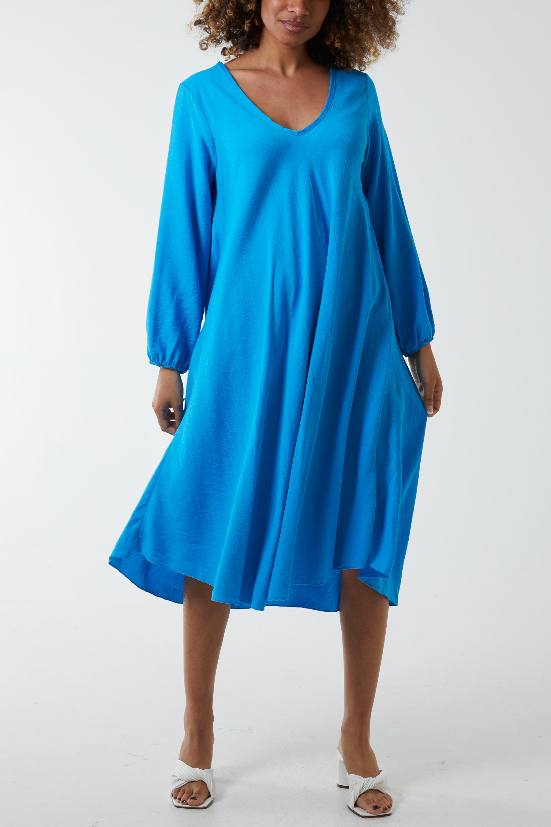 V-Neck A-Line Midi Dress