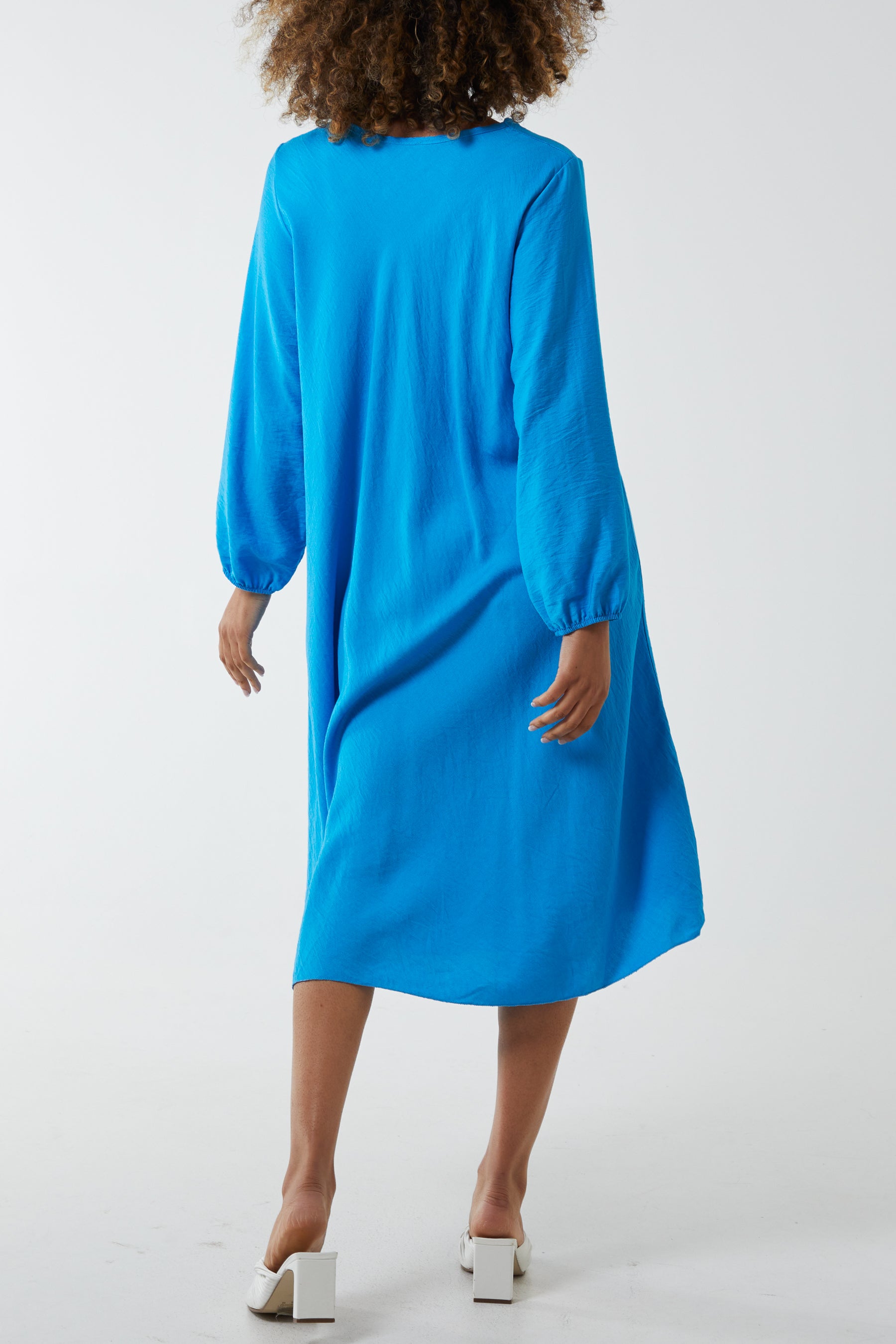 V-Neck A-Line Midi Dress