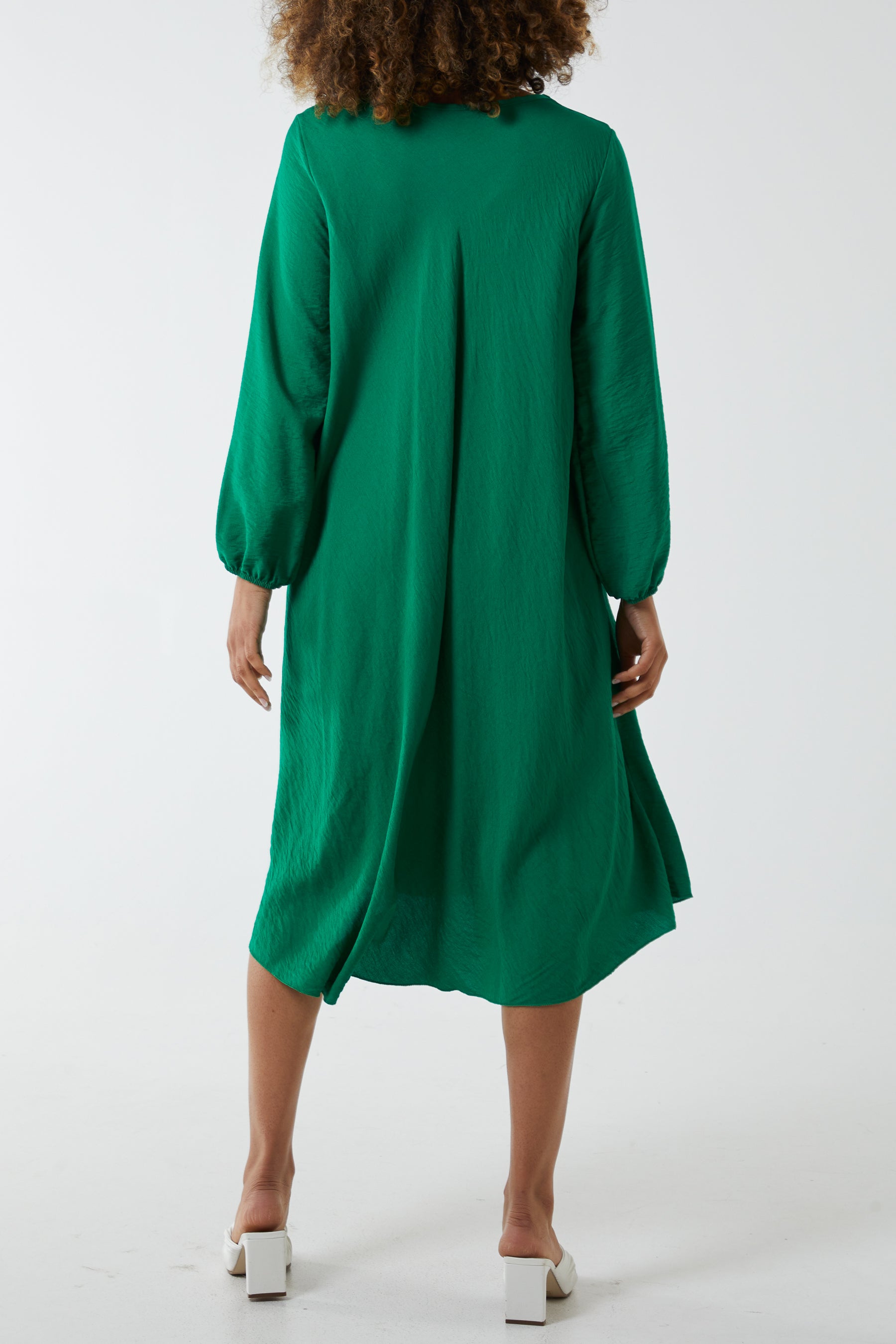 V-Neck A-Line Midi Dress
