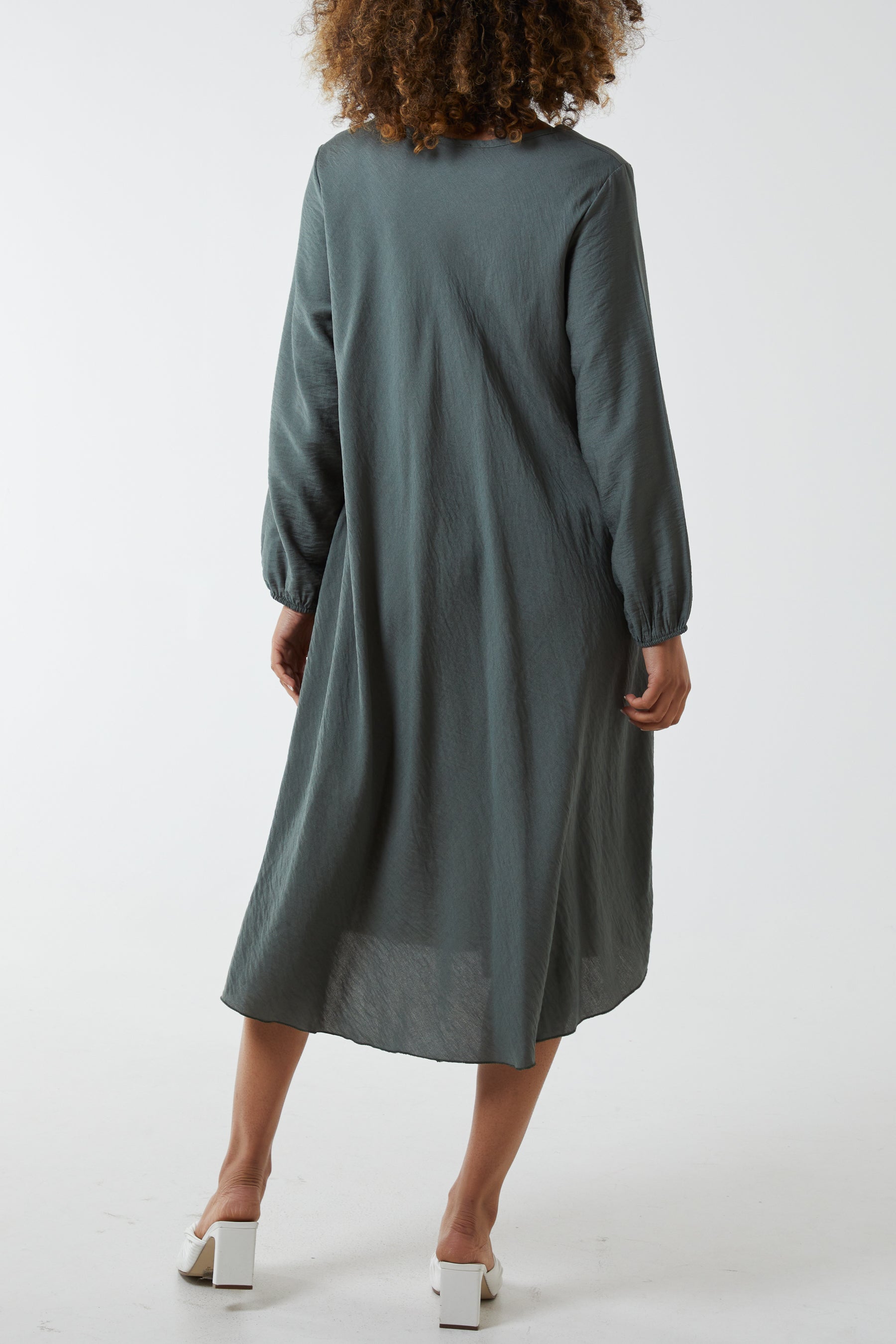 V-Neck A-Line Midi Dress