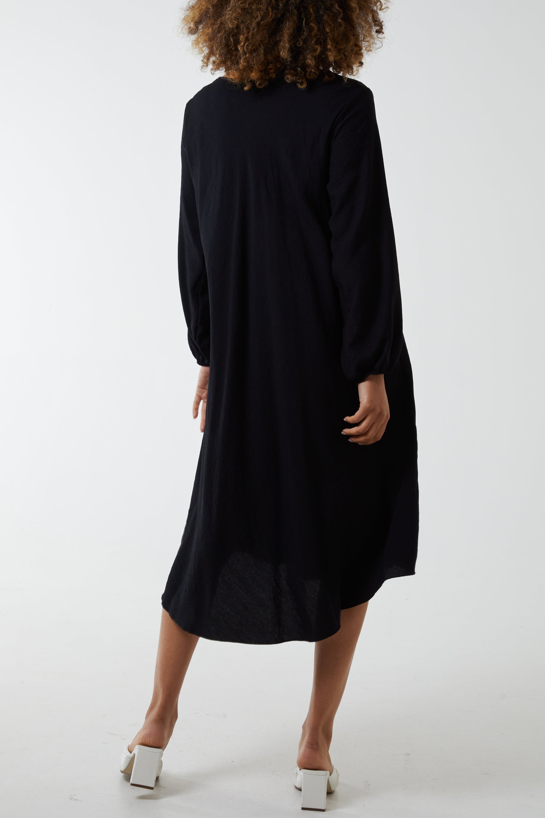 V-Neck A-Line Midi Dress
