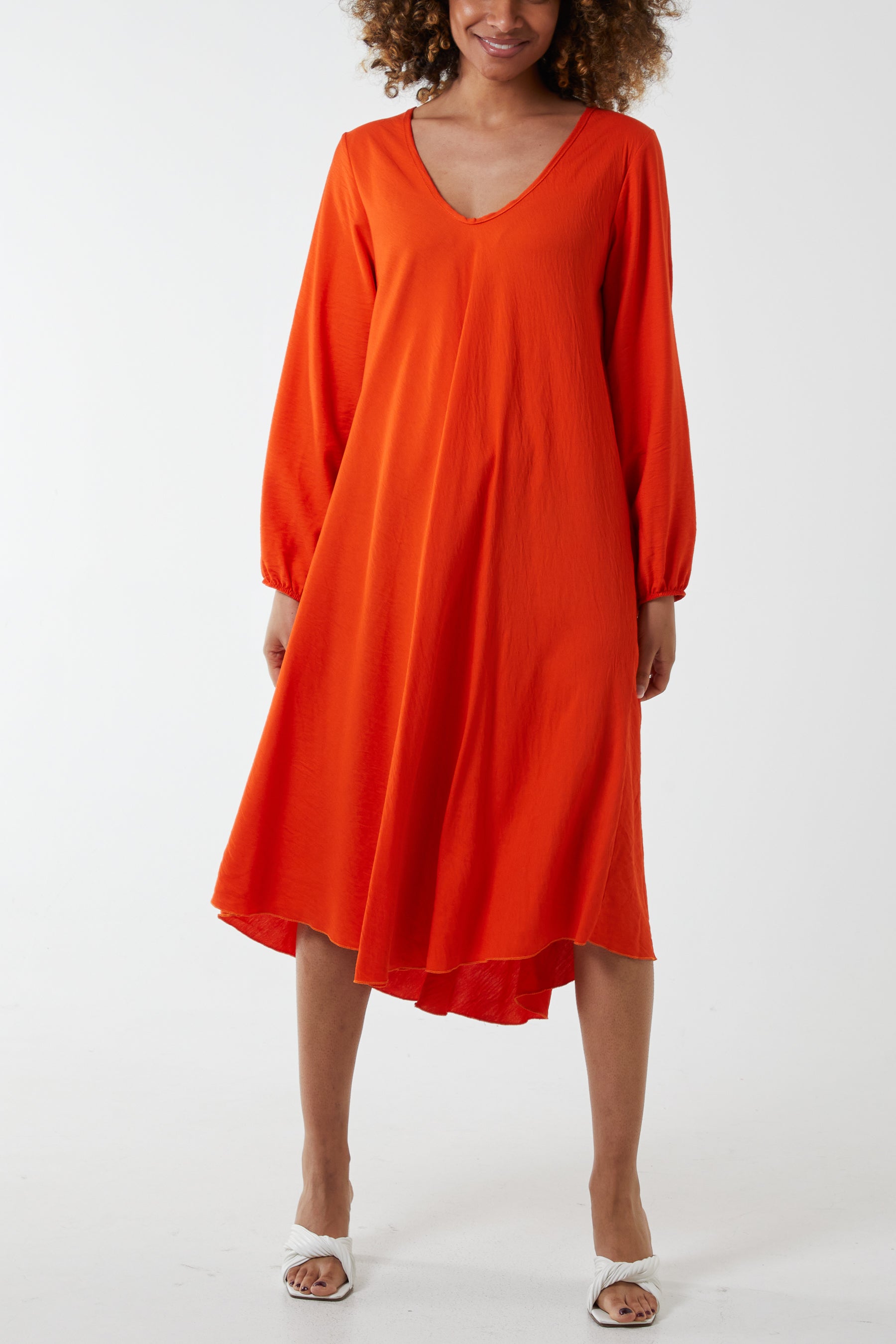 V-Neck A-Line Midi Dress