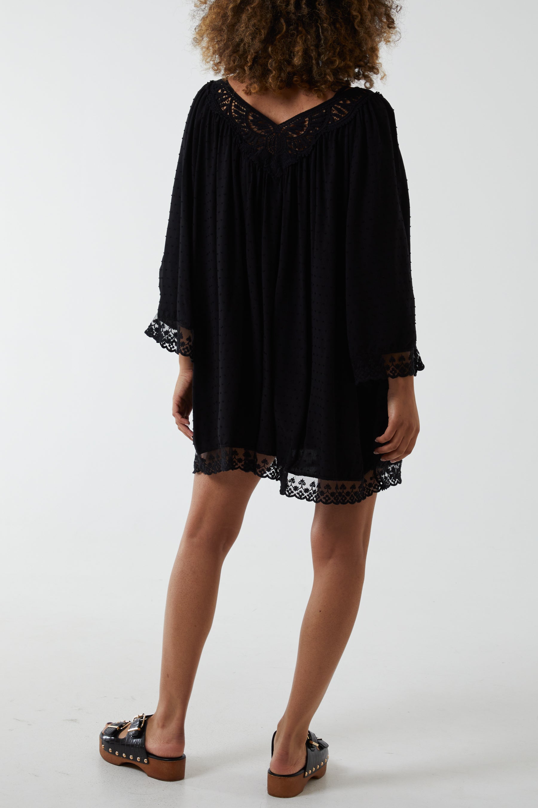 Dobby Fabric Lace Trimmed Dress