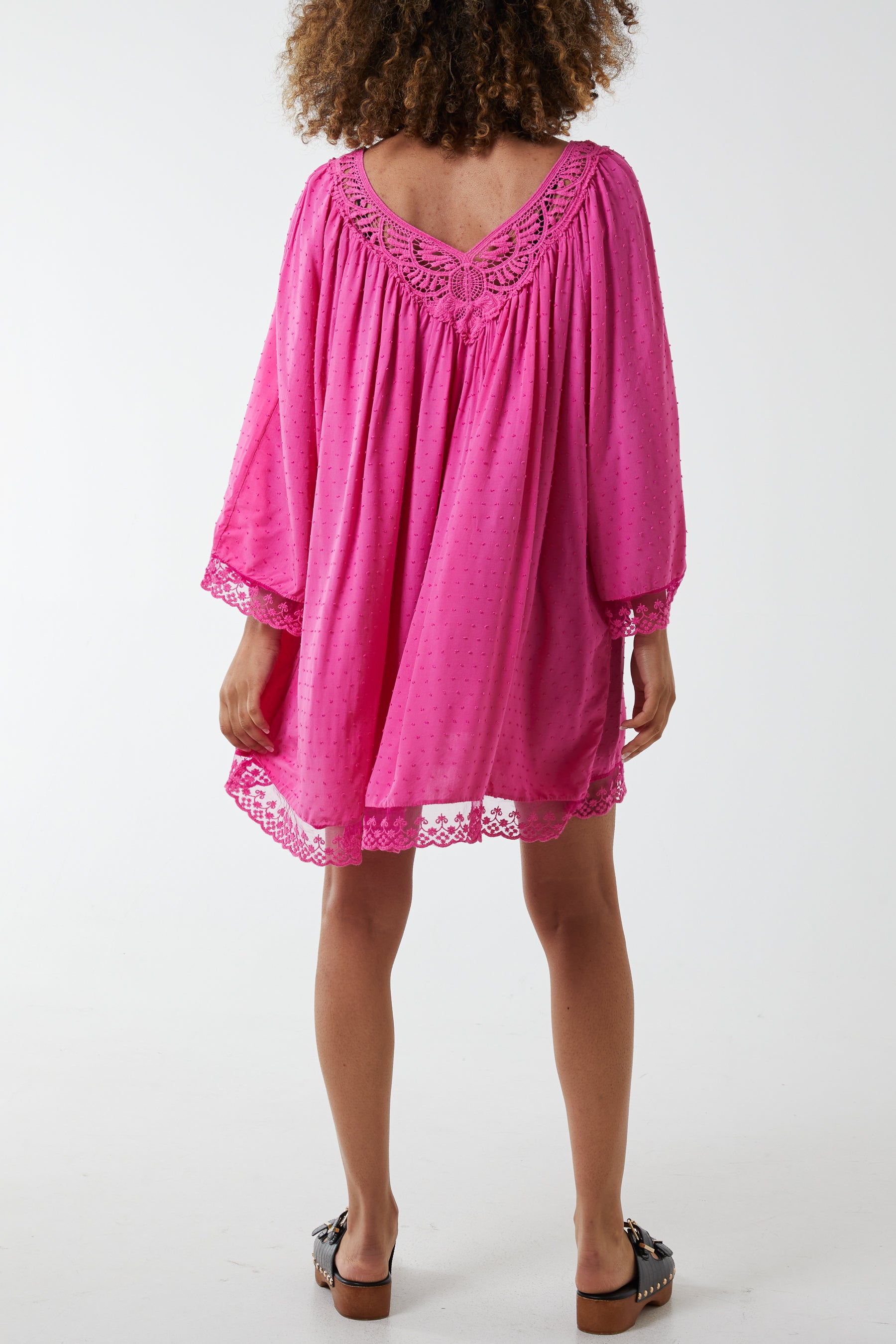 Dobby Fabric Lace Trimmed Dress