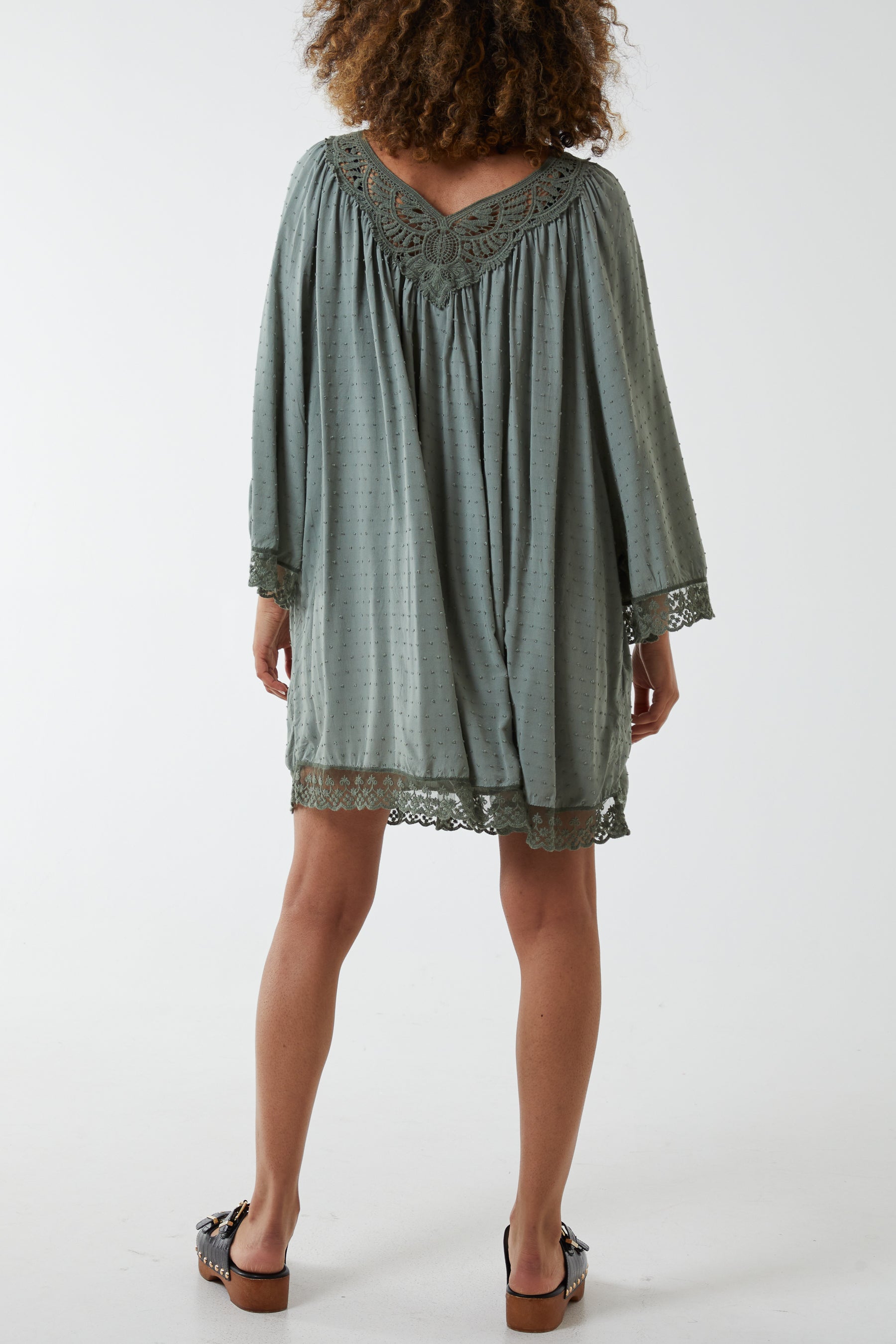 Dobby Fabric Lace Trimmed Dress