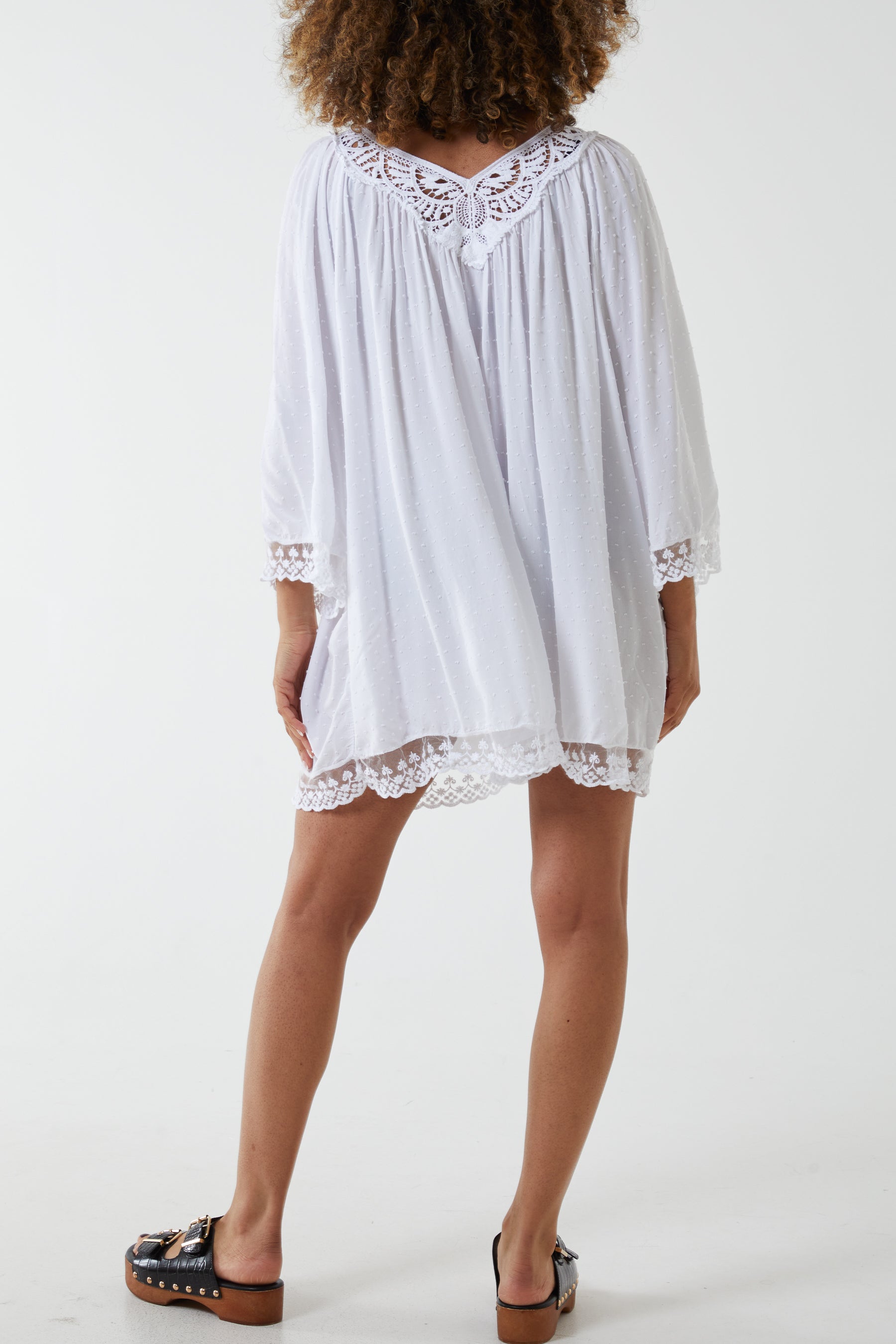 Dobby Fabric Lace Trimmed Dress