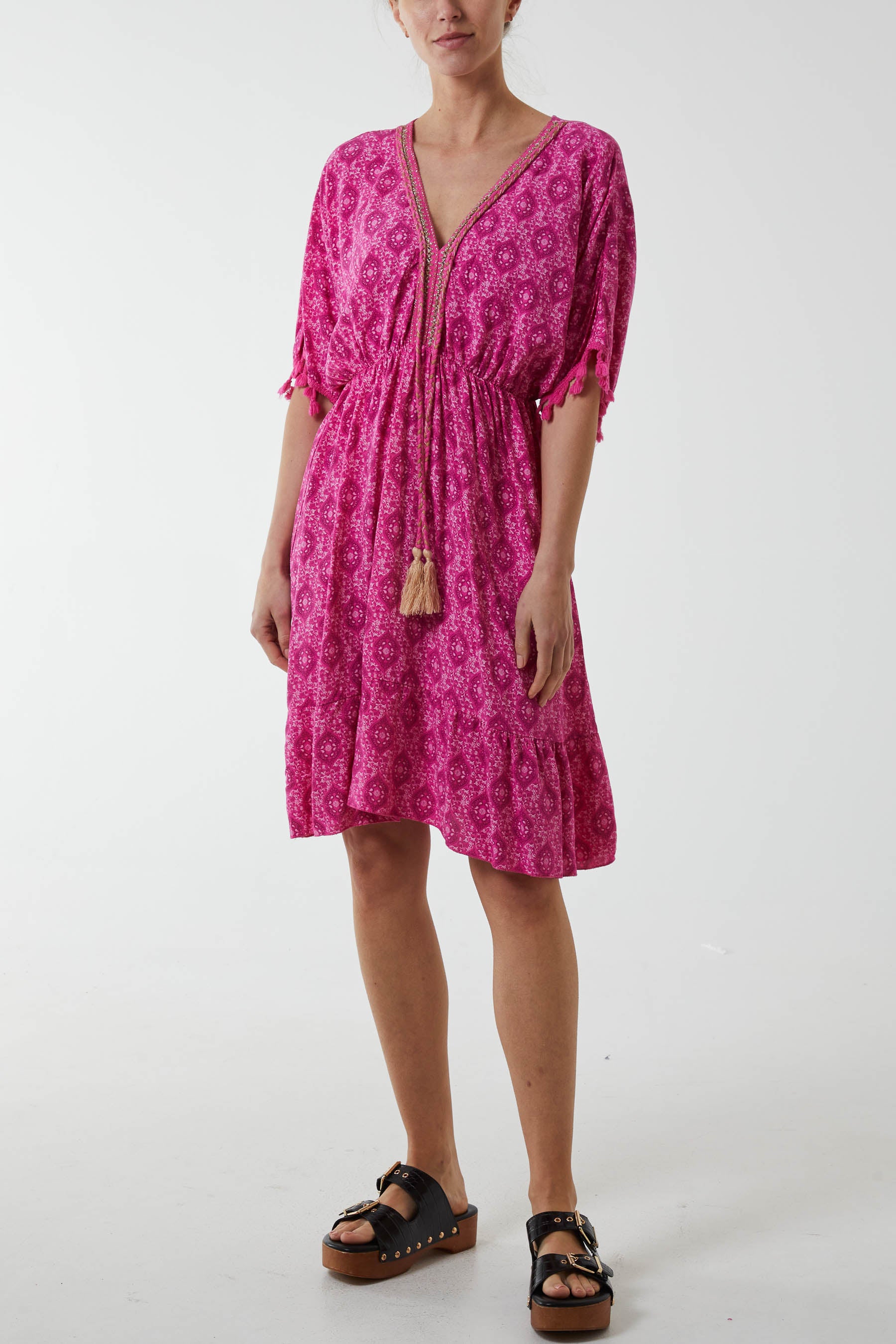 Mosaic Tassel Mini Dress