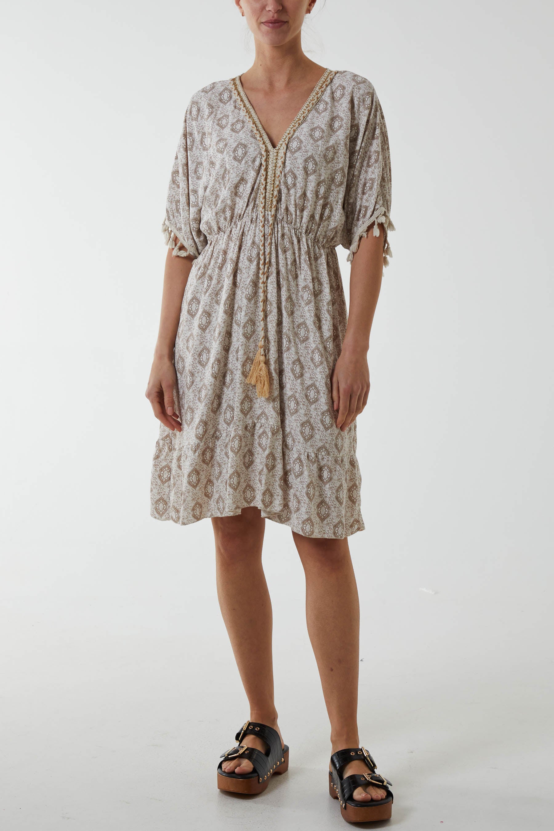 Mosaic Tassel Mini Dress