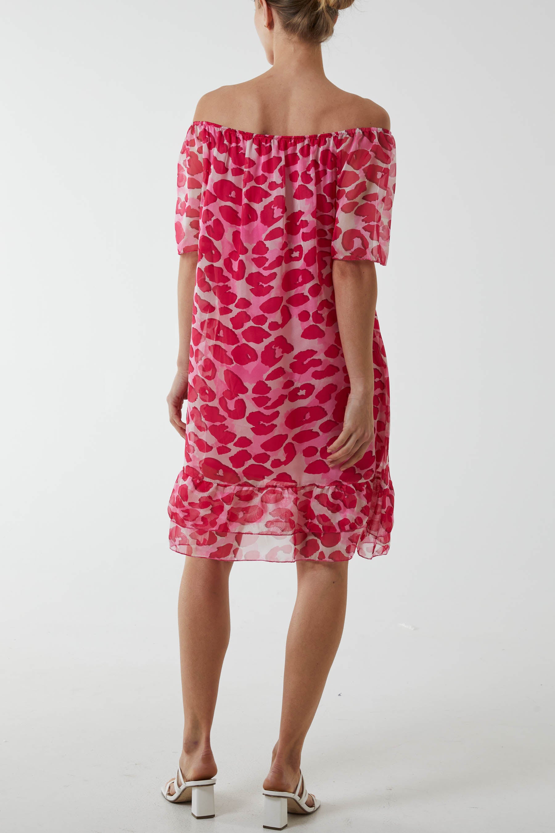 Leopard Print Bardot Sheer Mini Dress
