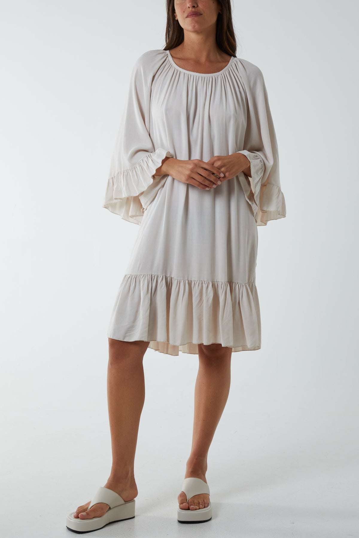 Tiered Tie Back Midi Dress