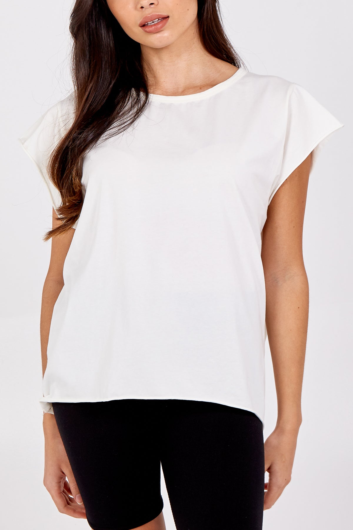 Cap Sleeve High Low Rolled Edge Top