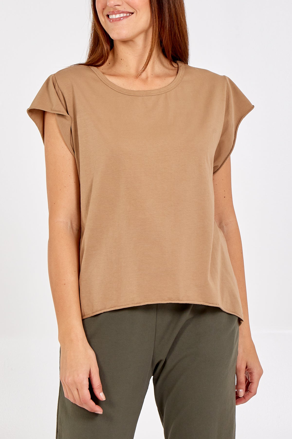 Cap Sleeve High Low Rolled Edge Top