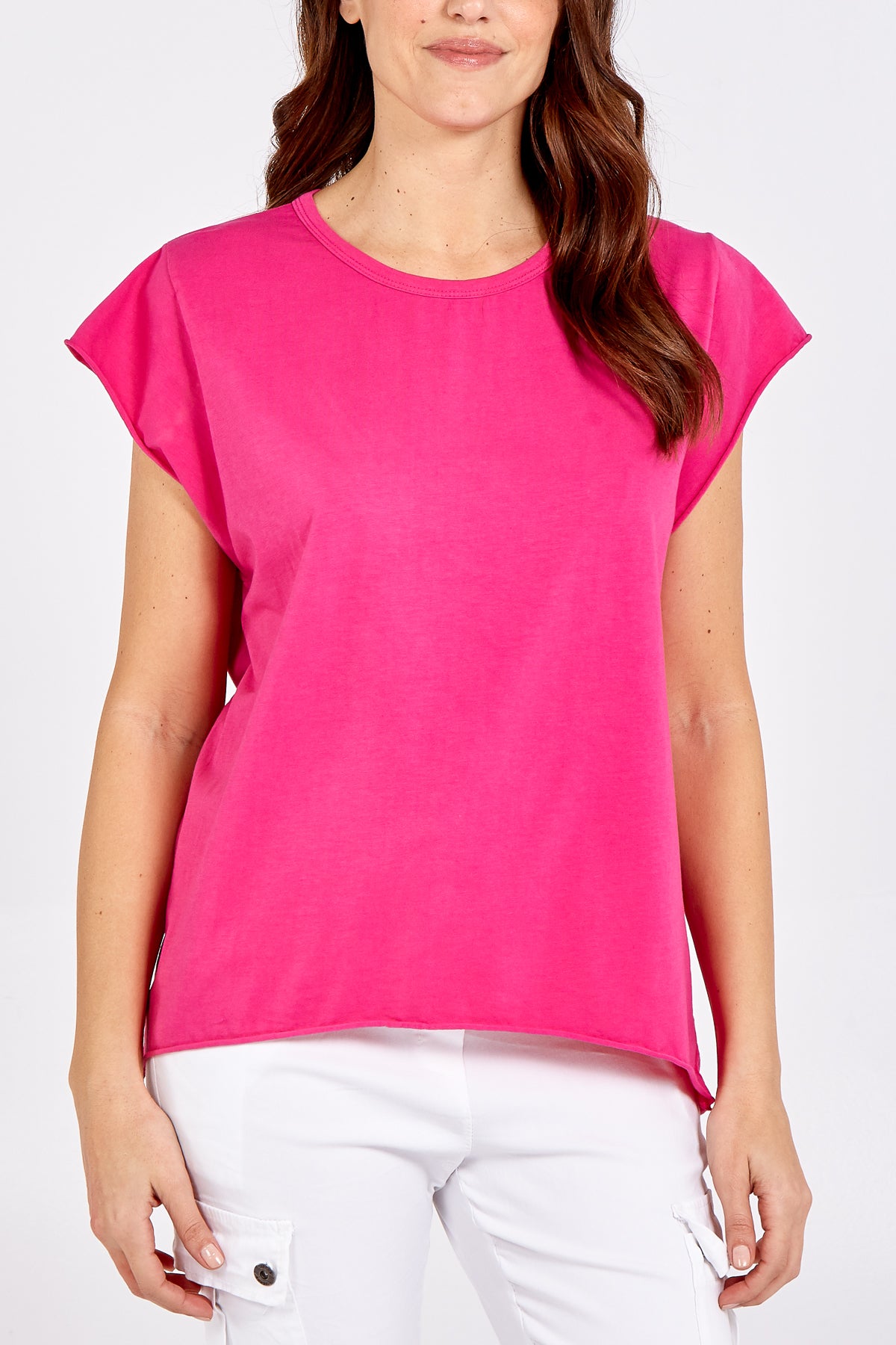 Cap Sleeve High Low Rolled Edge Top