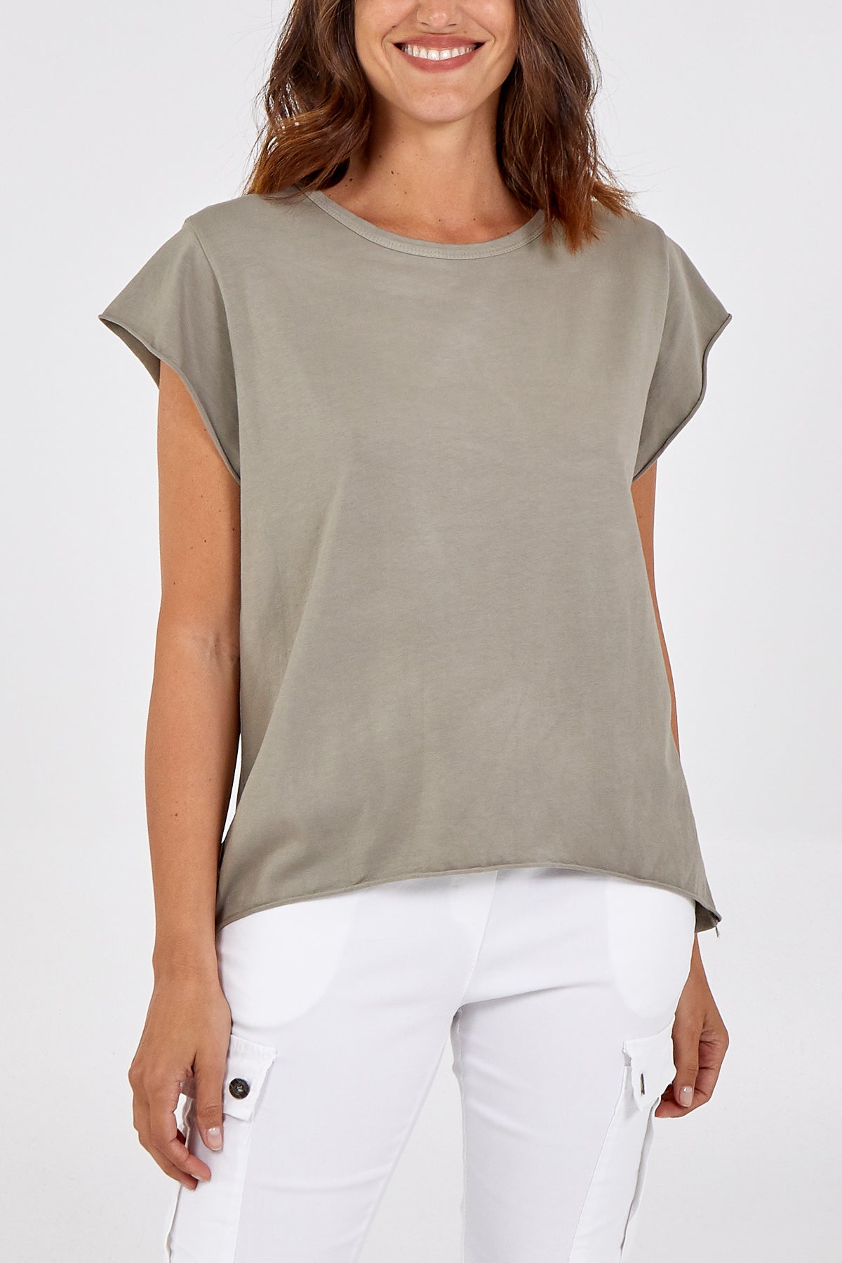 Cap Sleeve High Low Rolled Edge Top