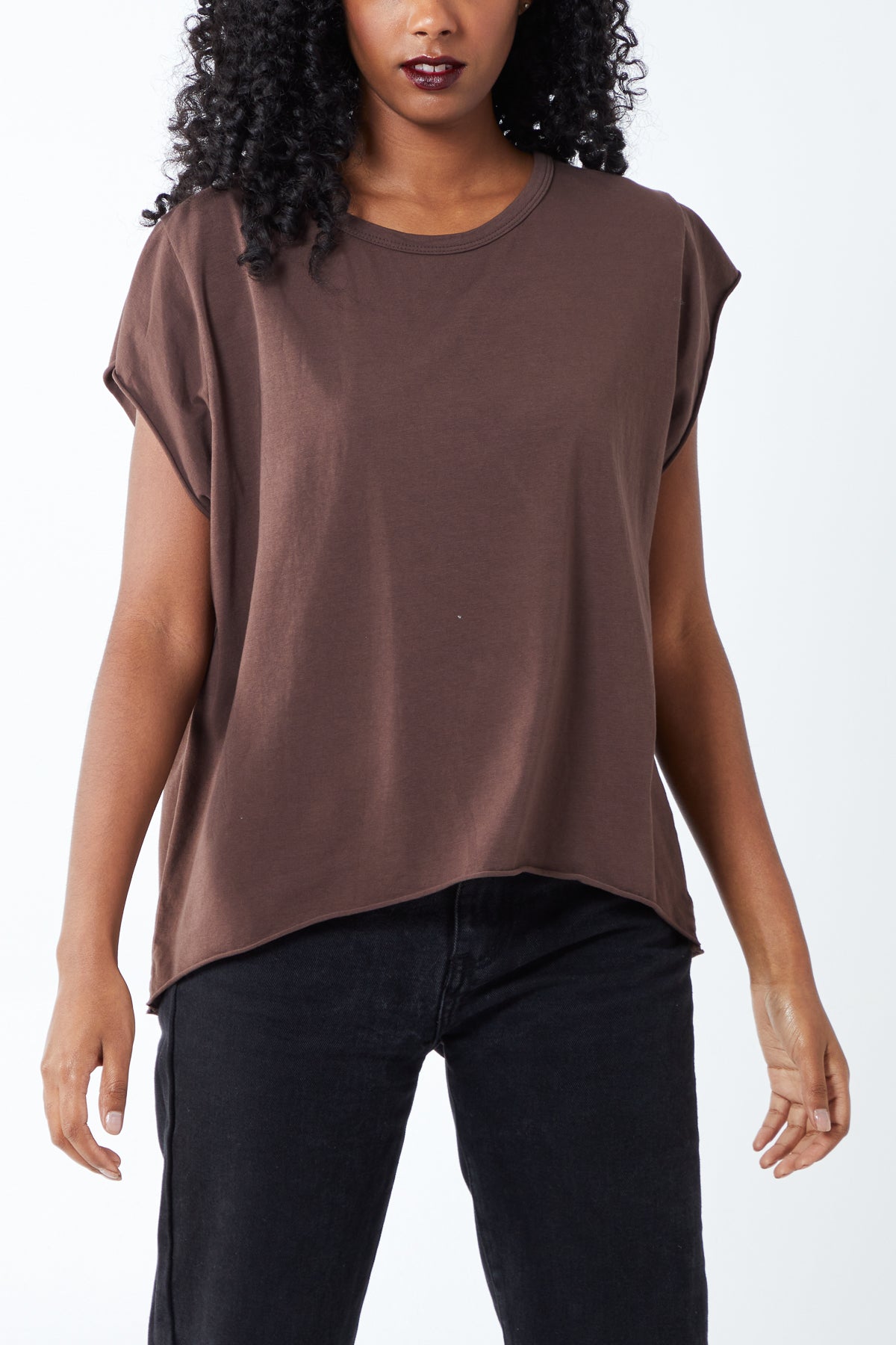 Cap Sleeve High Low Rolled Edge Top