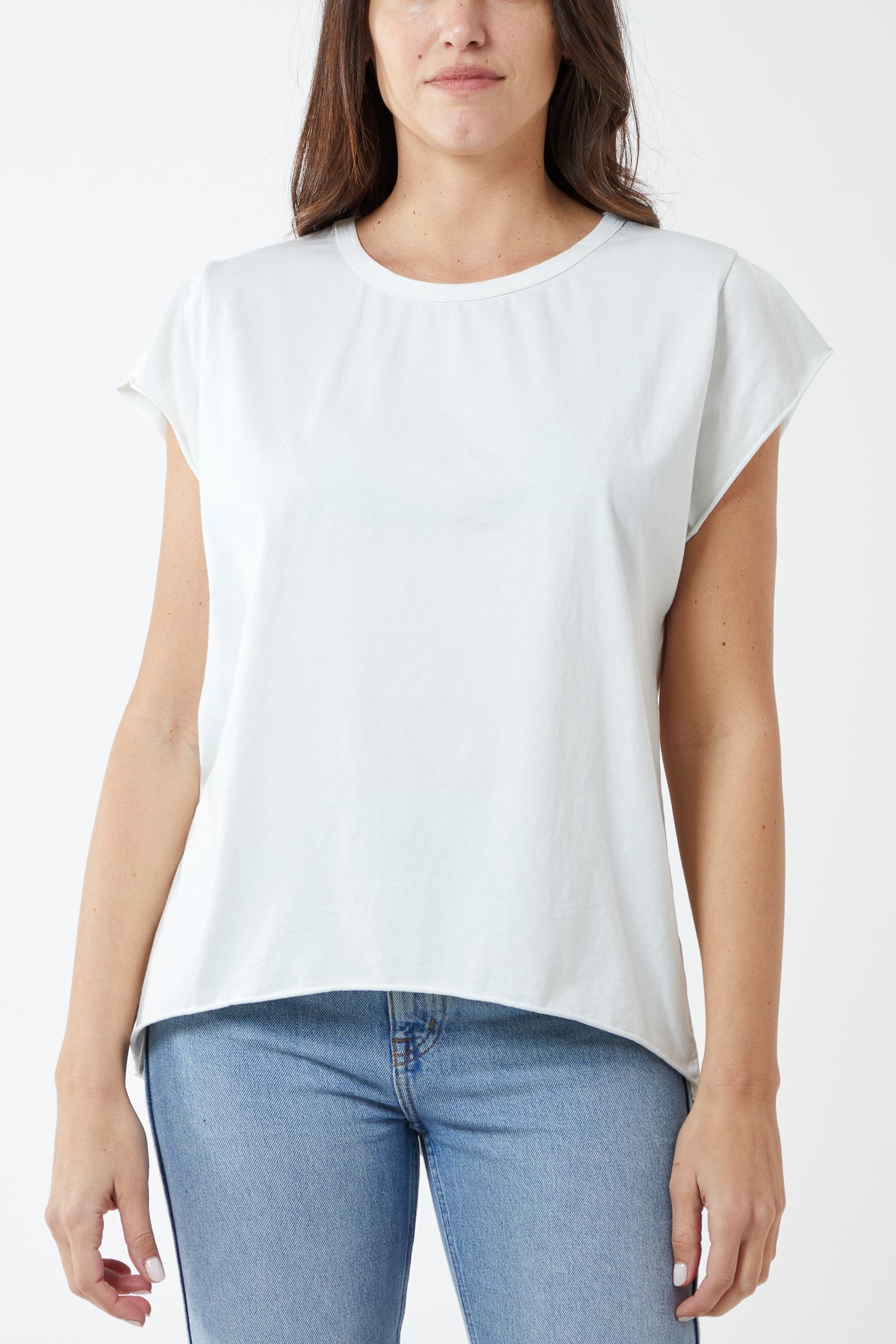 Cap Sleeve High Low Rolled Edge Top