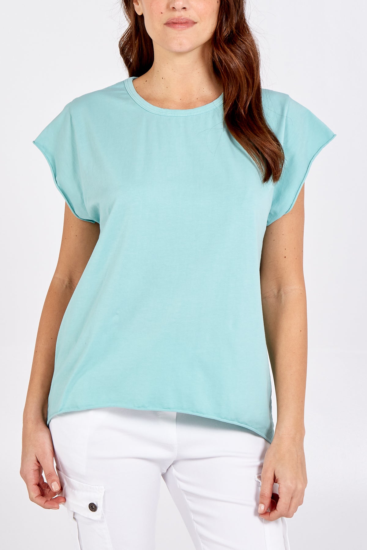 Cap Sleeve High Low Rolled Edge Top