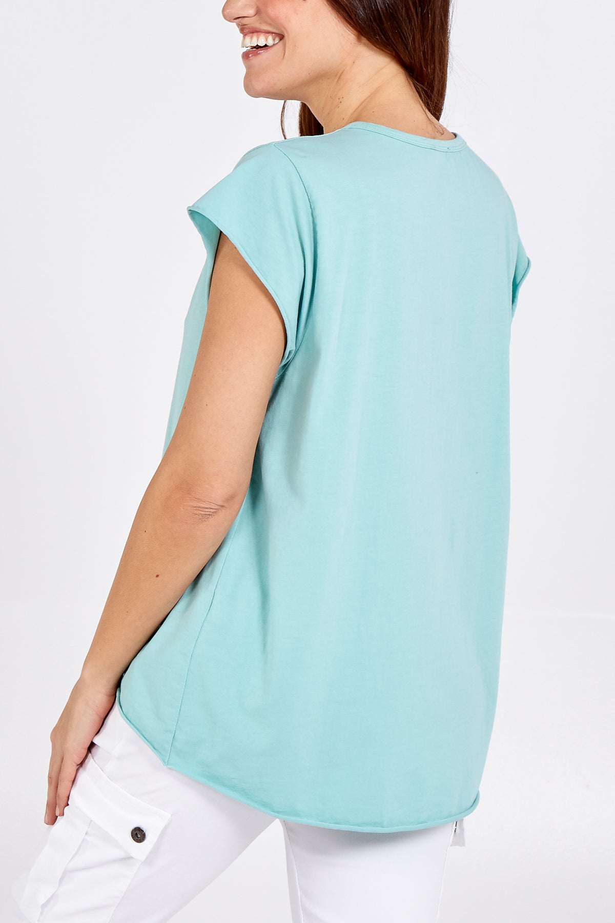 Cap Sleeve High Low Rolled Edge Top