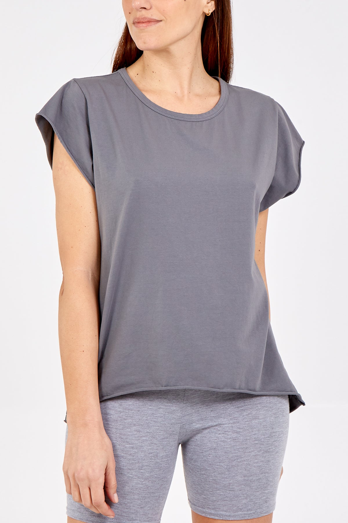 Cap Sleeve High Low Rolled Edge Top