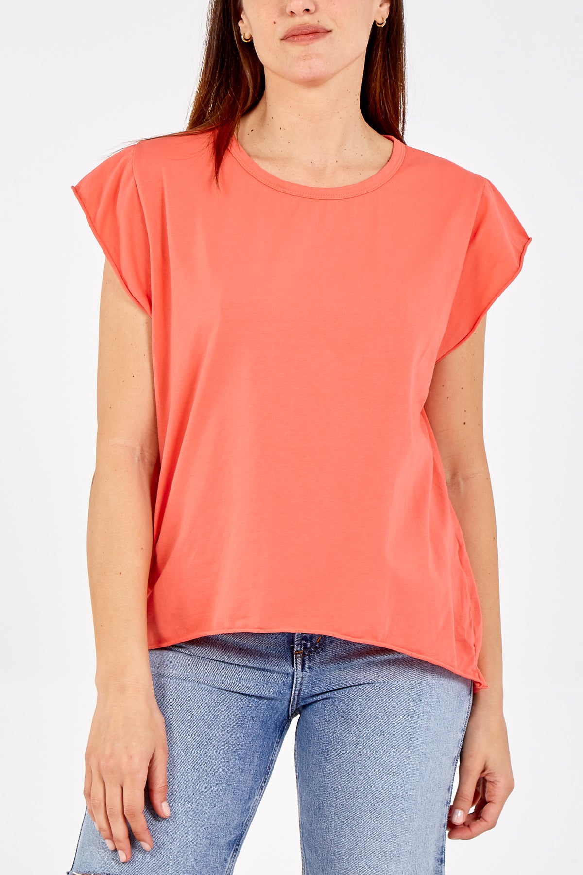 Cap Sleeve High Low Rolled Edge Top