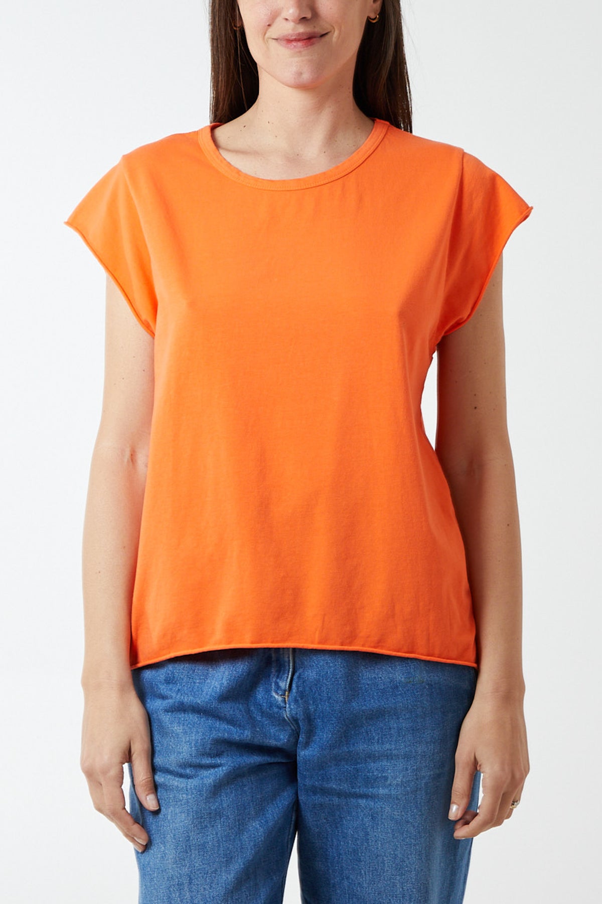 Cap Sleeve High Low Rolled Edge Top