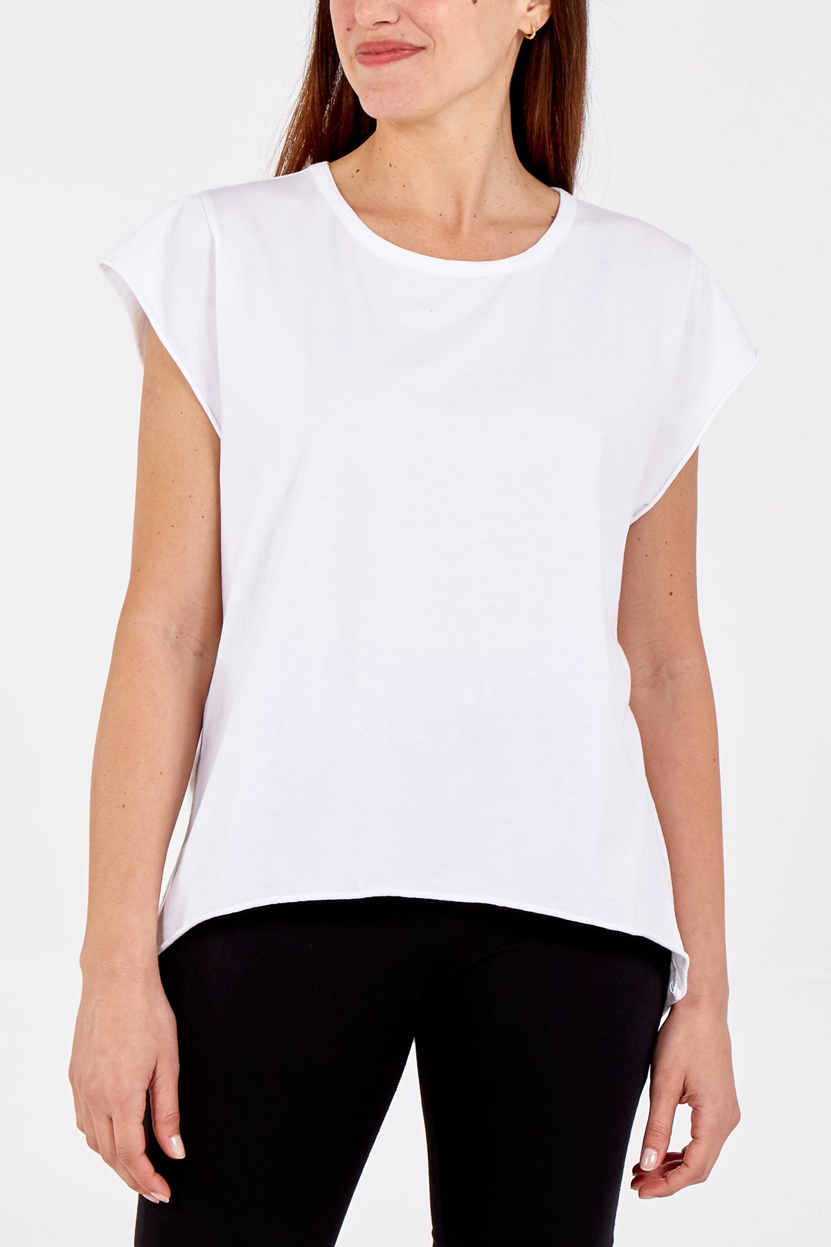 Cap Sleeve High Low Rolled Edge Top