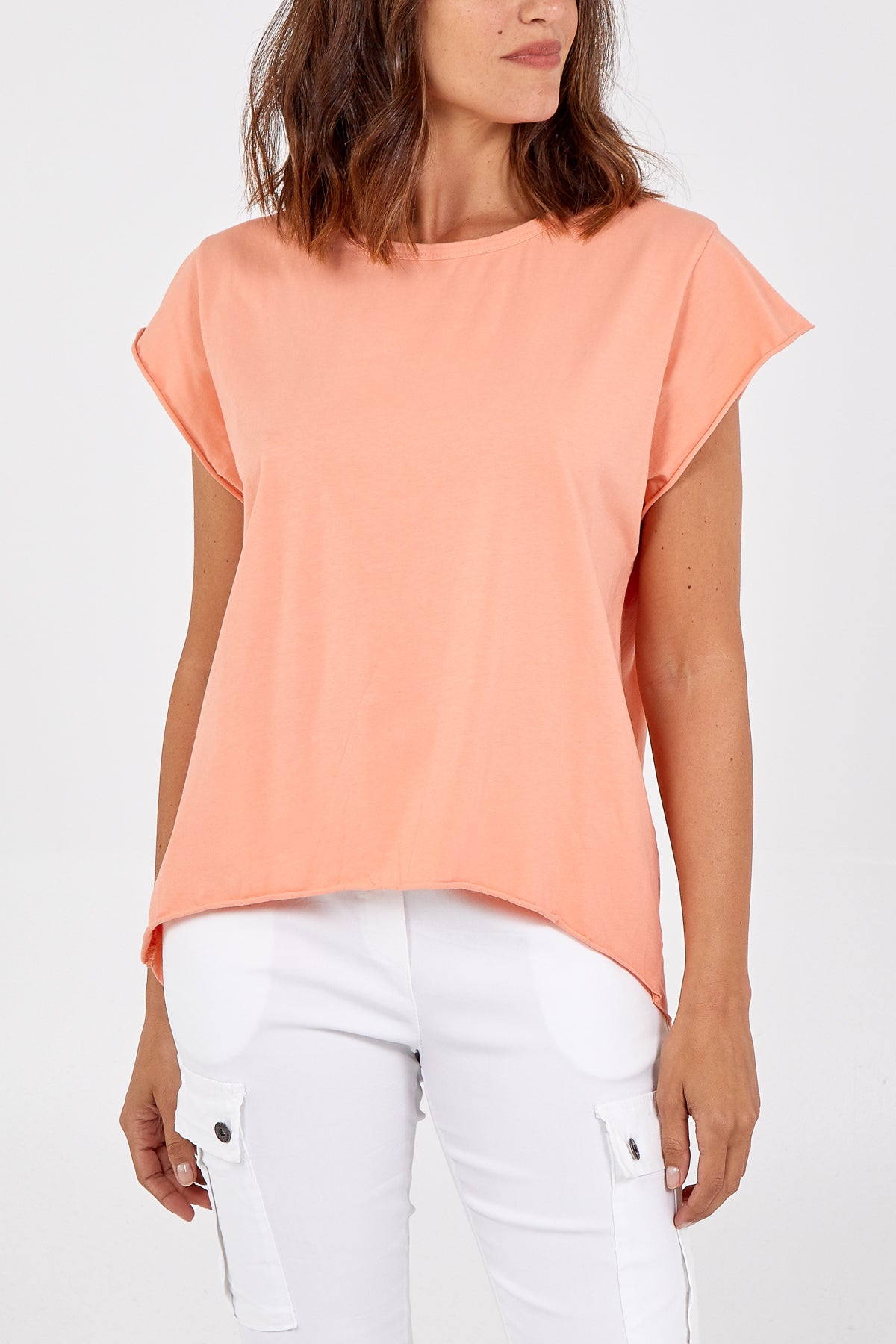 Cap Sleeve High Low Rolled Edge Top