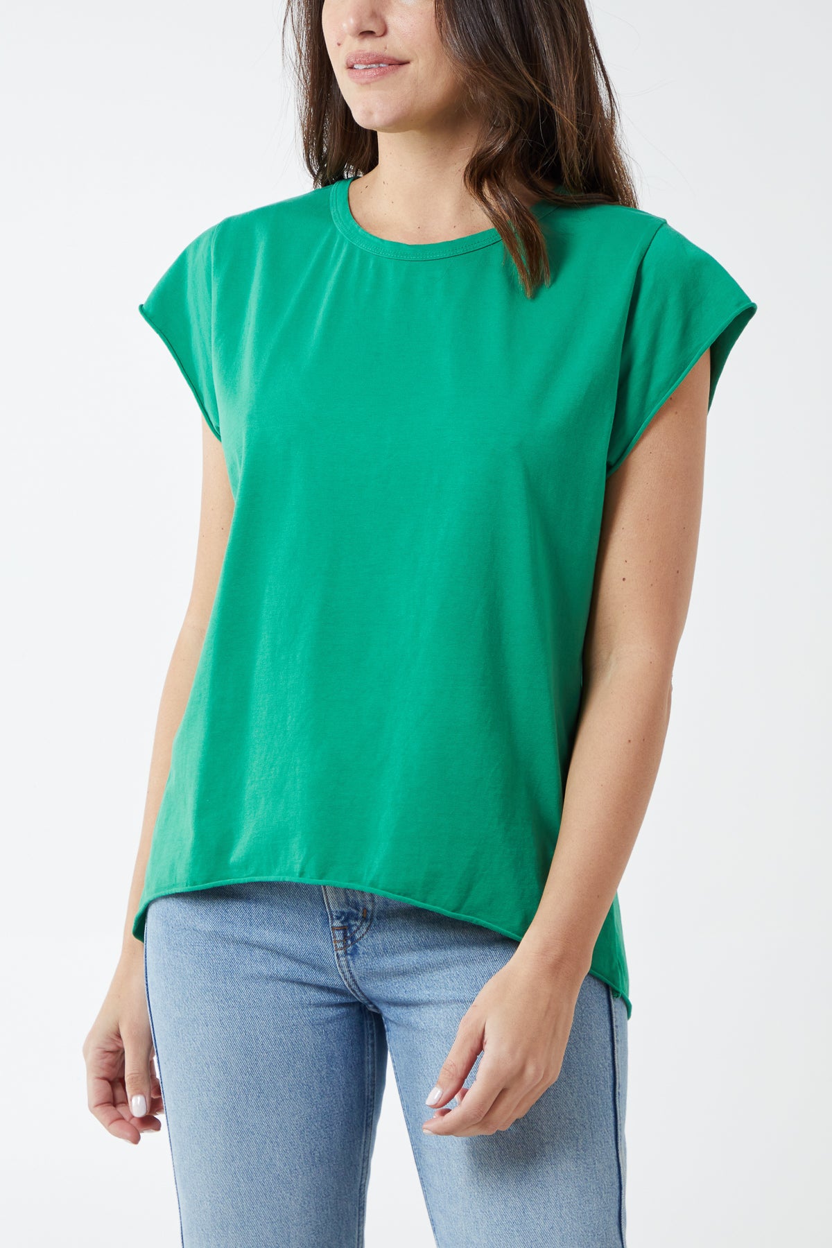 Cap Sleeve High Low Rolled Edge Top