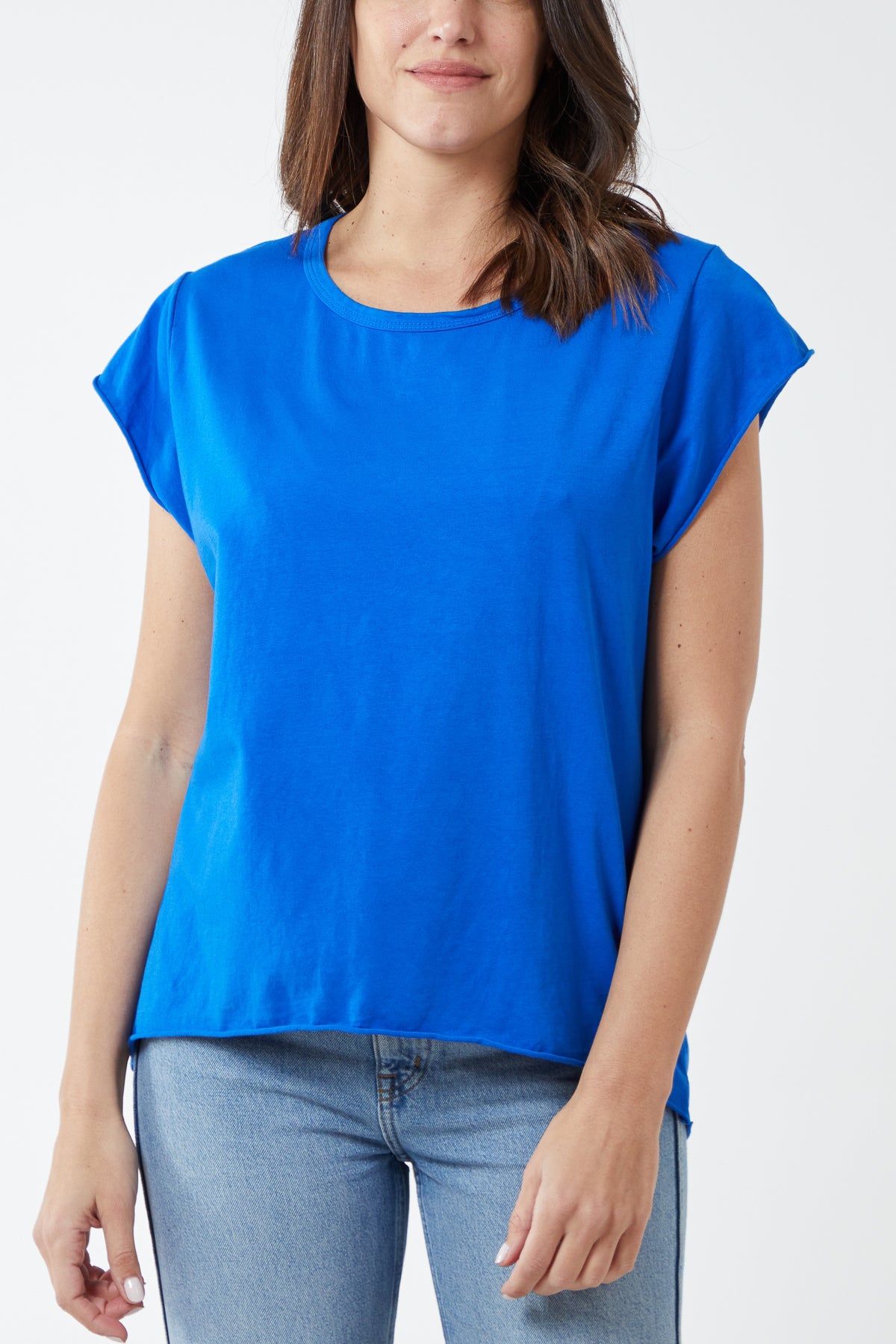 Cap Sleeve High Low Rolled Edge Top