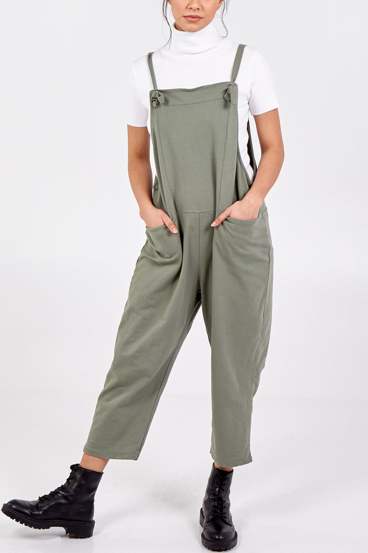 Bow Detail Plain Dungarees