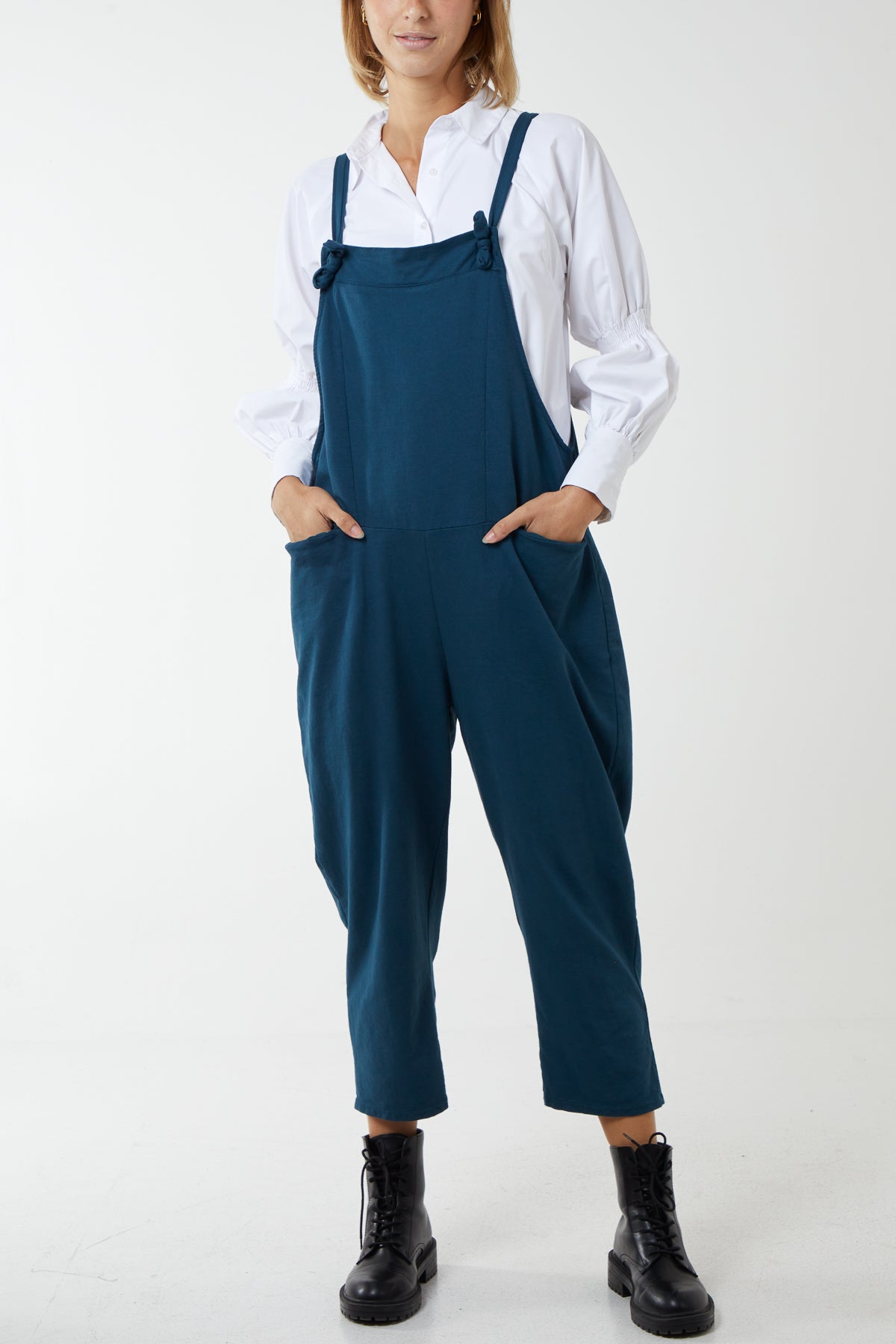 Bow Detail Plain Dungarees