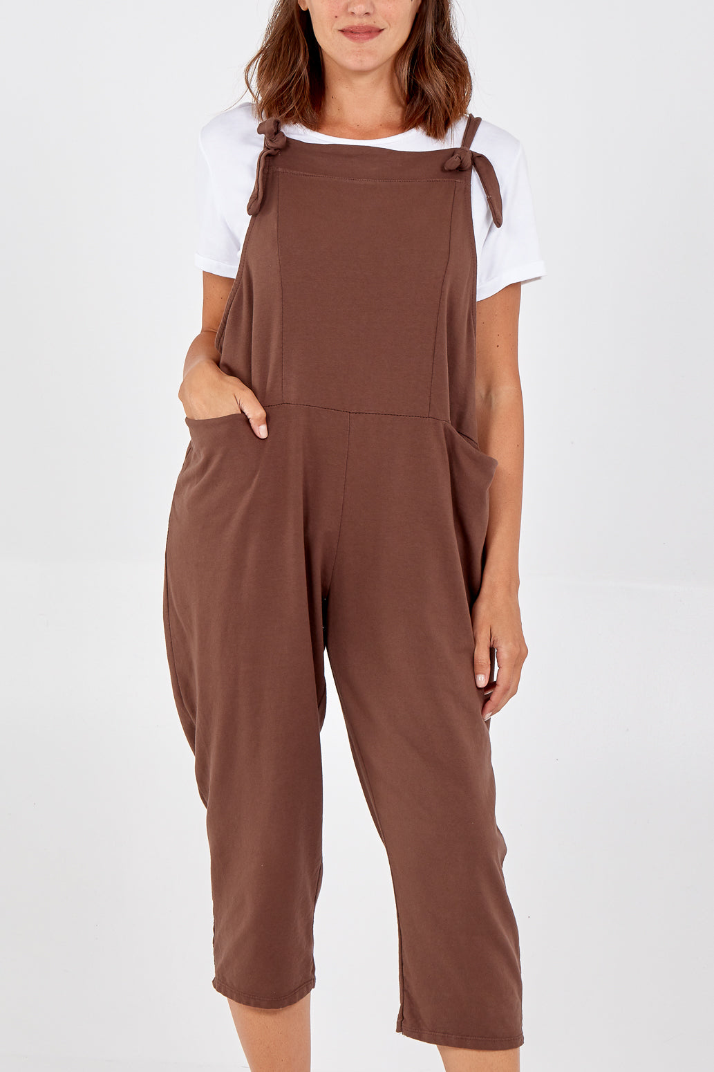 Bow Detail Plain Dungarees