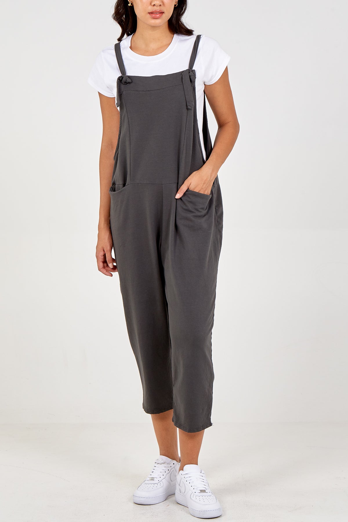 Bow Detail Plain Dungarees