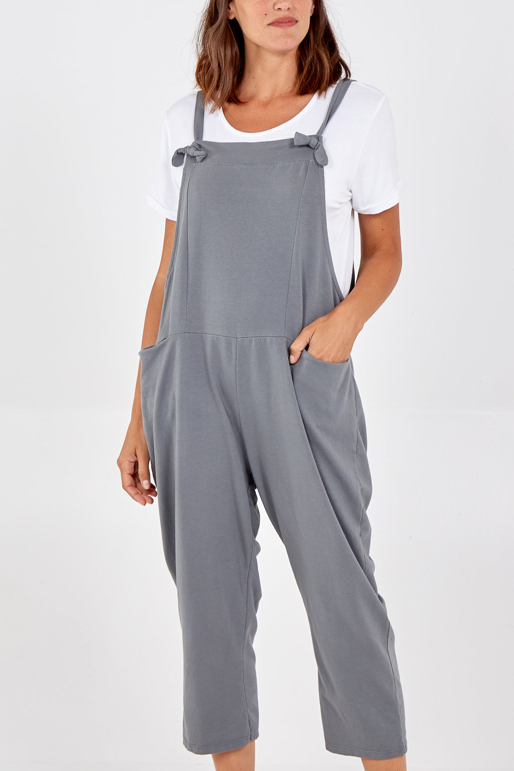 Bow Detail Plain Dungarees