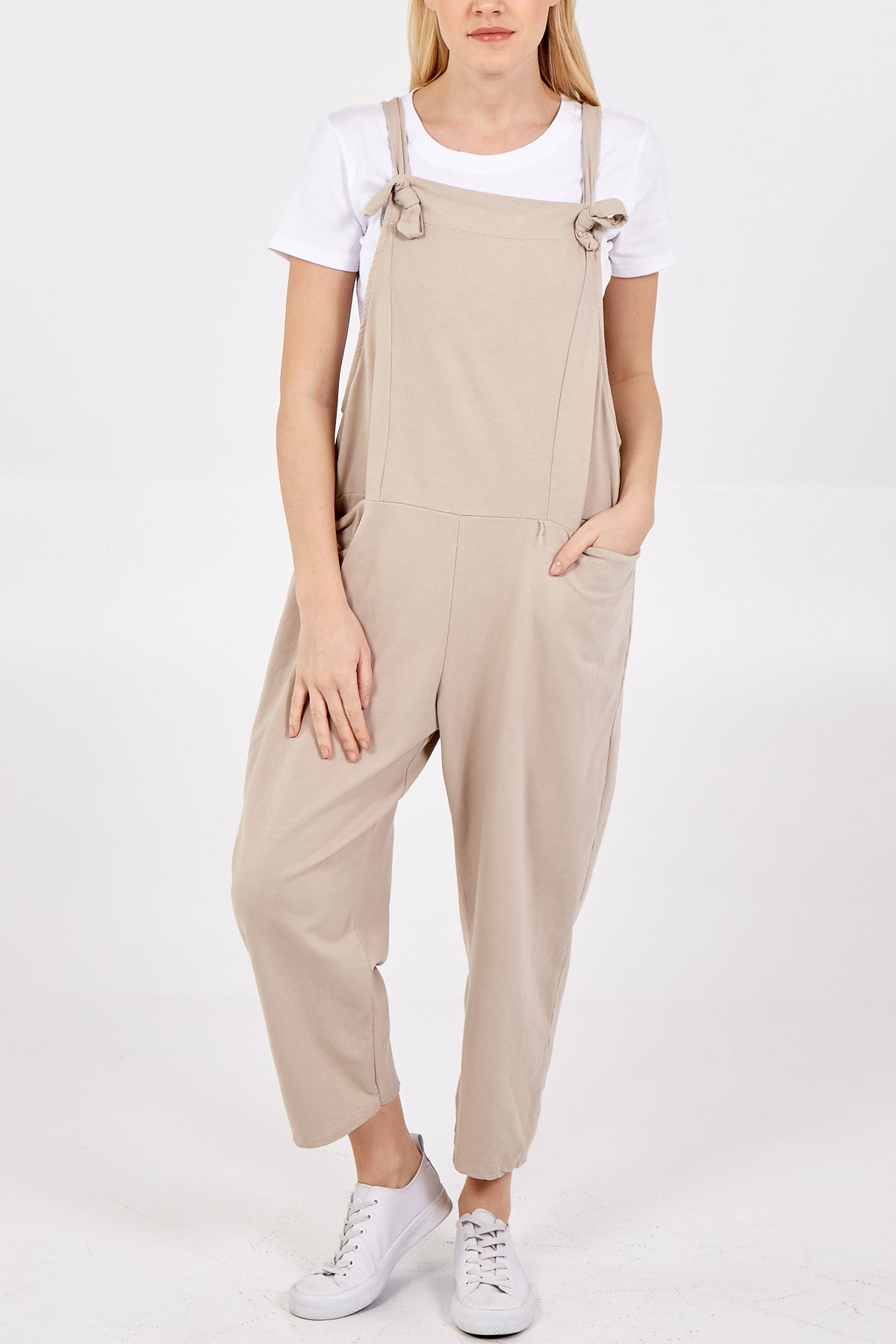 Bow Detail Plain Dungarees