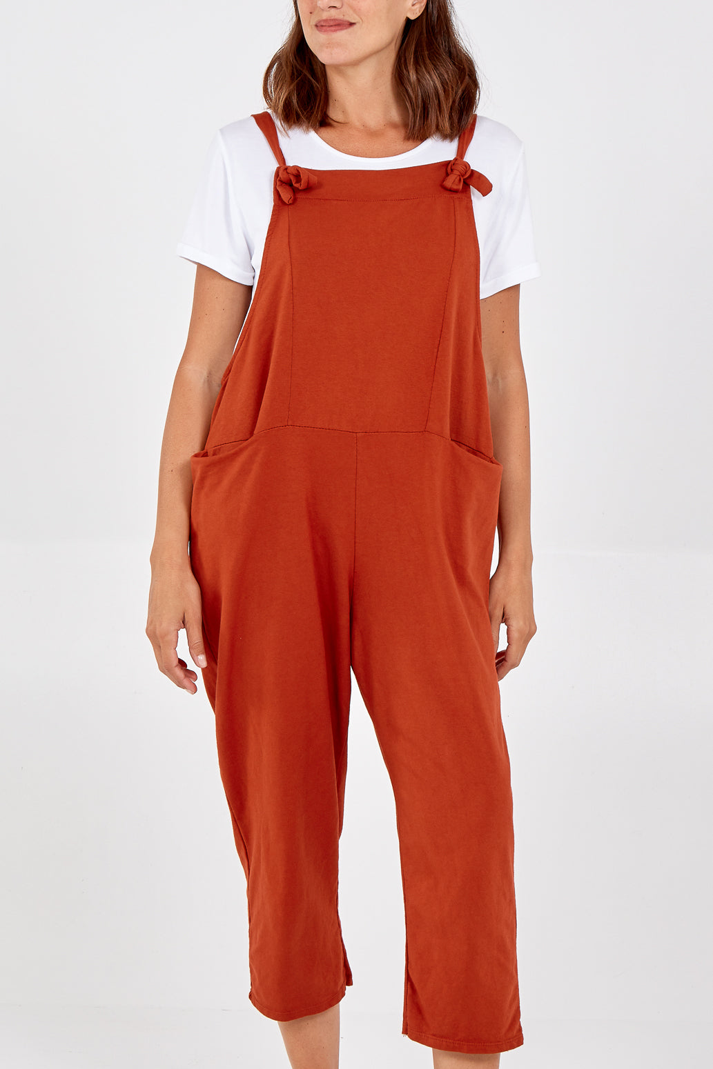 Bow Detail Plain Dungarees