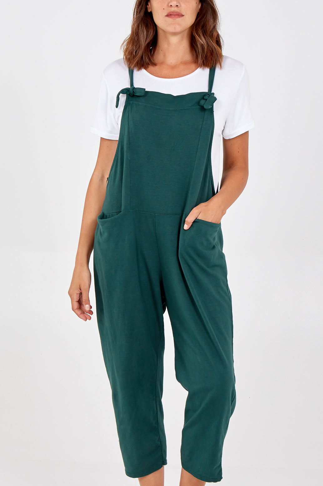 Bow Detail Plain Dungarees