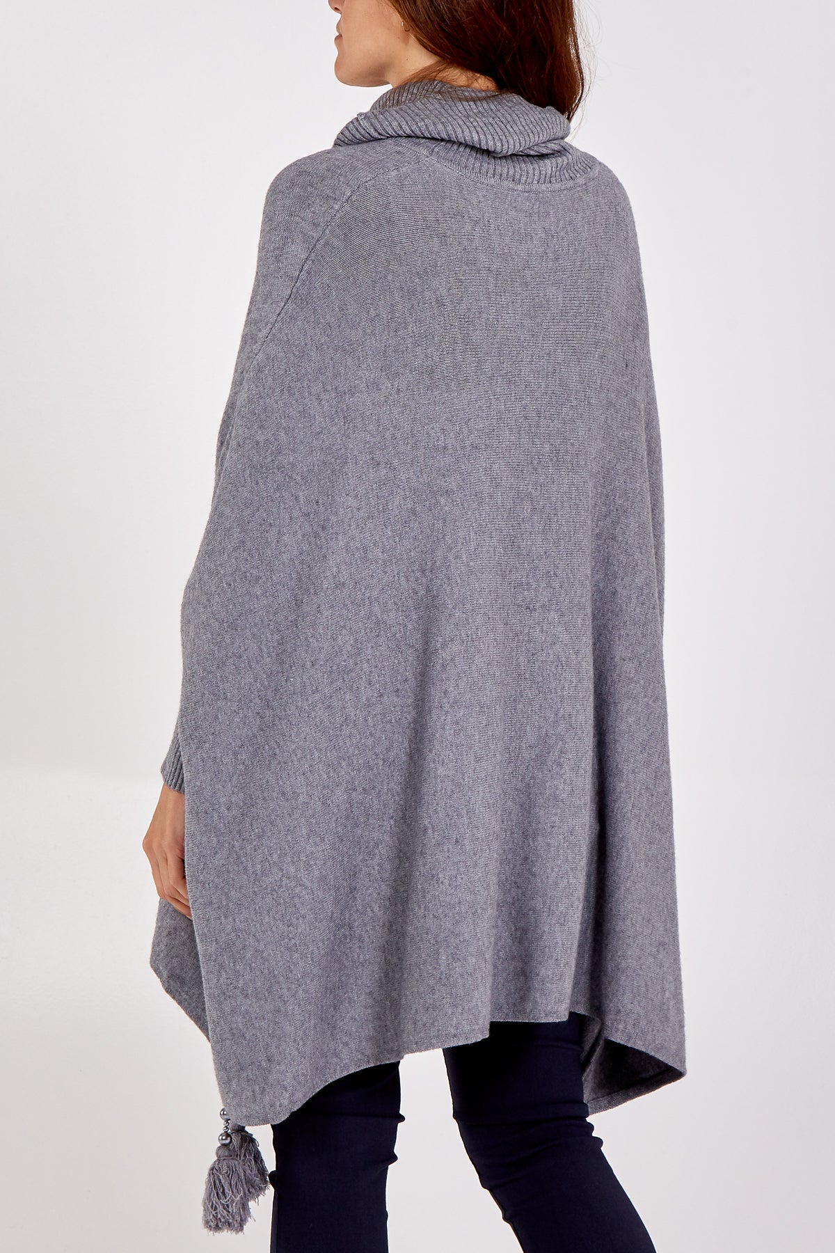 Roll Neck Tassel Poncho Style Jumper