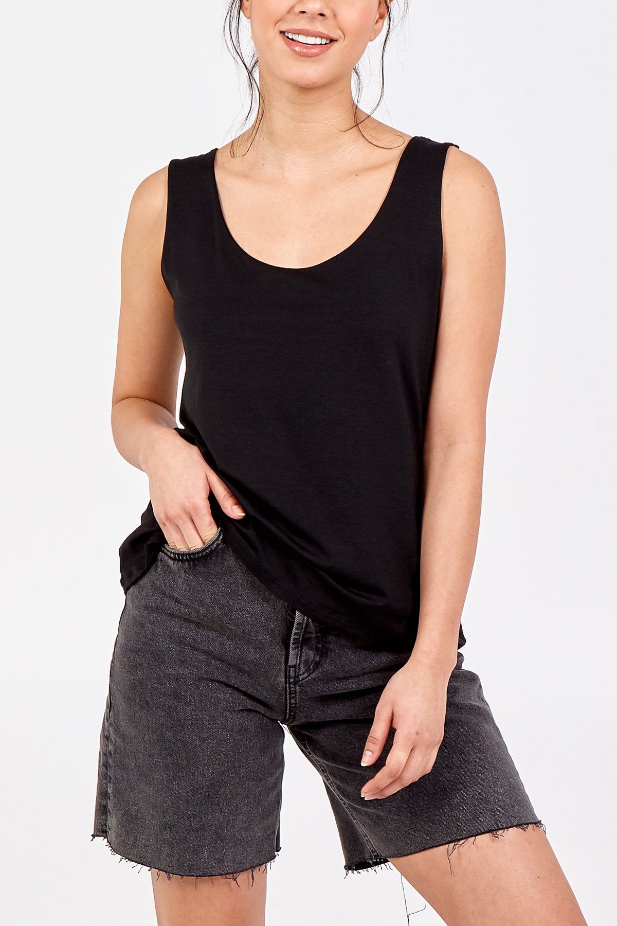 Double Layer Scoop Neck Plain Vest